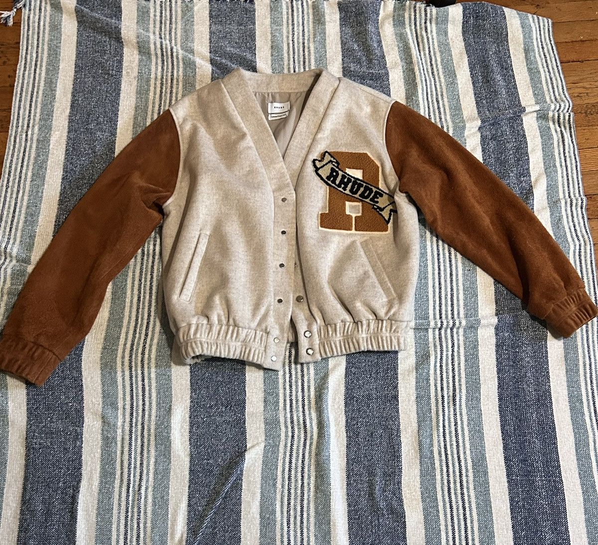Rhude Rhude Wool Leather Designer Bomber Varsity Jacket Cardigan Size US M / EU 48-50 / 2 - 1 Thumbnail
