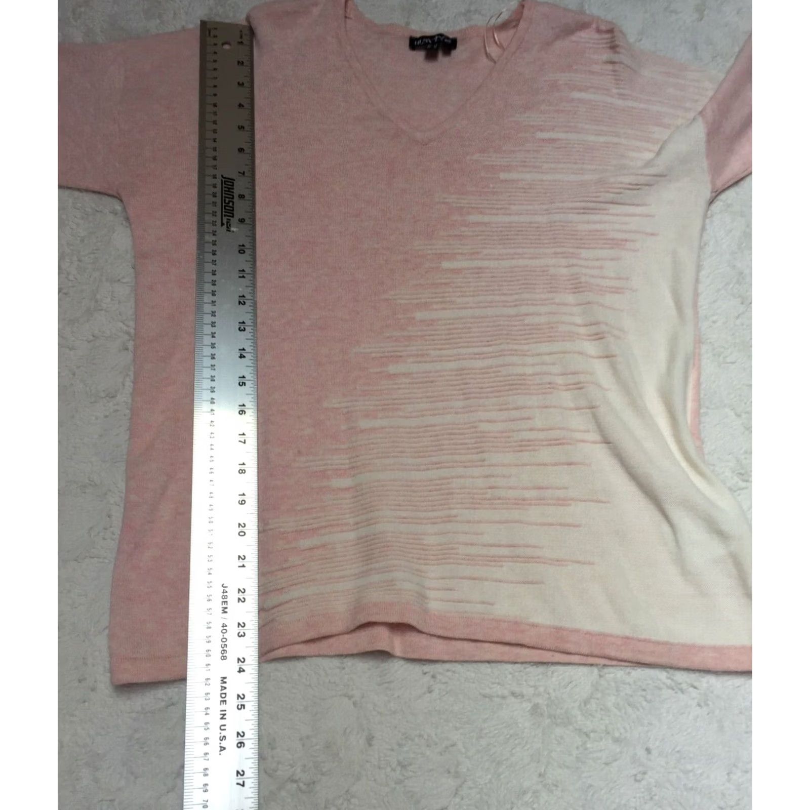 Pinko Marble Women's Medium Cotton V-Neck Pullover 3/4 Sleeve Pink Ivory Knit Sweater Size M / US 6-8 / IT 42-44 - 5 Thumbnail