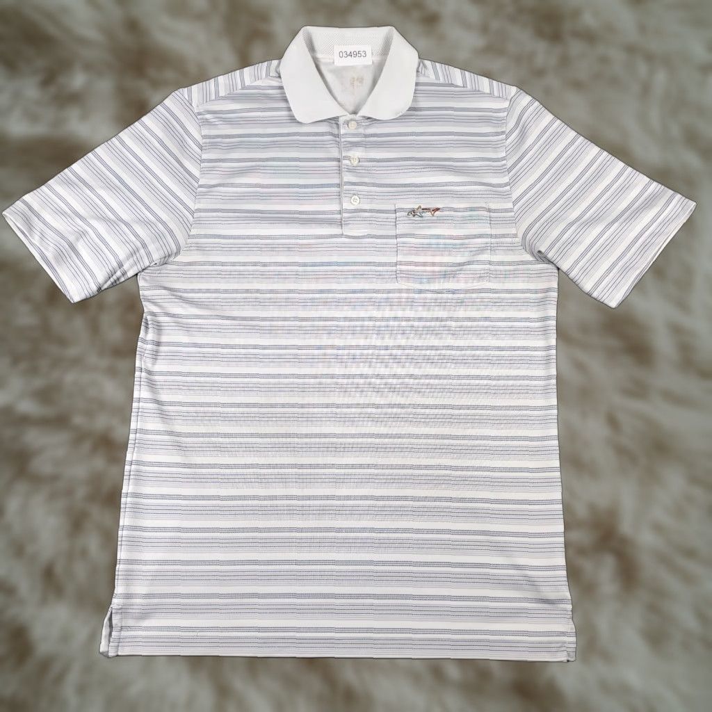 Vintage Greg Norman Shirt Mens Medium Gray Striped Shark Short Sleeve STAINED Size US M / EU 48-50 / 2 - 1 Thumbnail