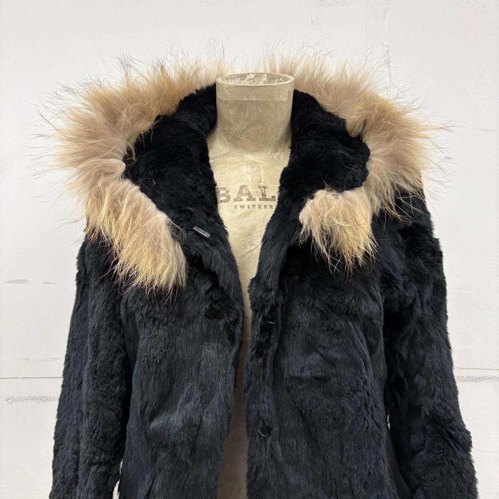 Other Vintage Y2K Jet Black Rabbit & Fox Fur Hooded Jacket Size S / US 4 / IT 40 - 2 Thumbnail