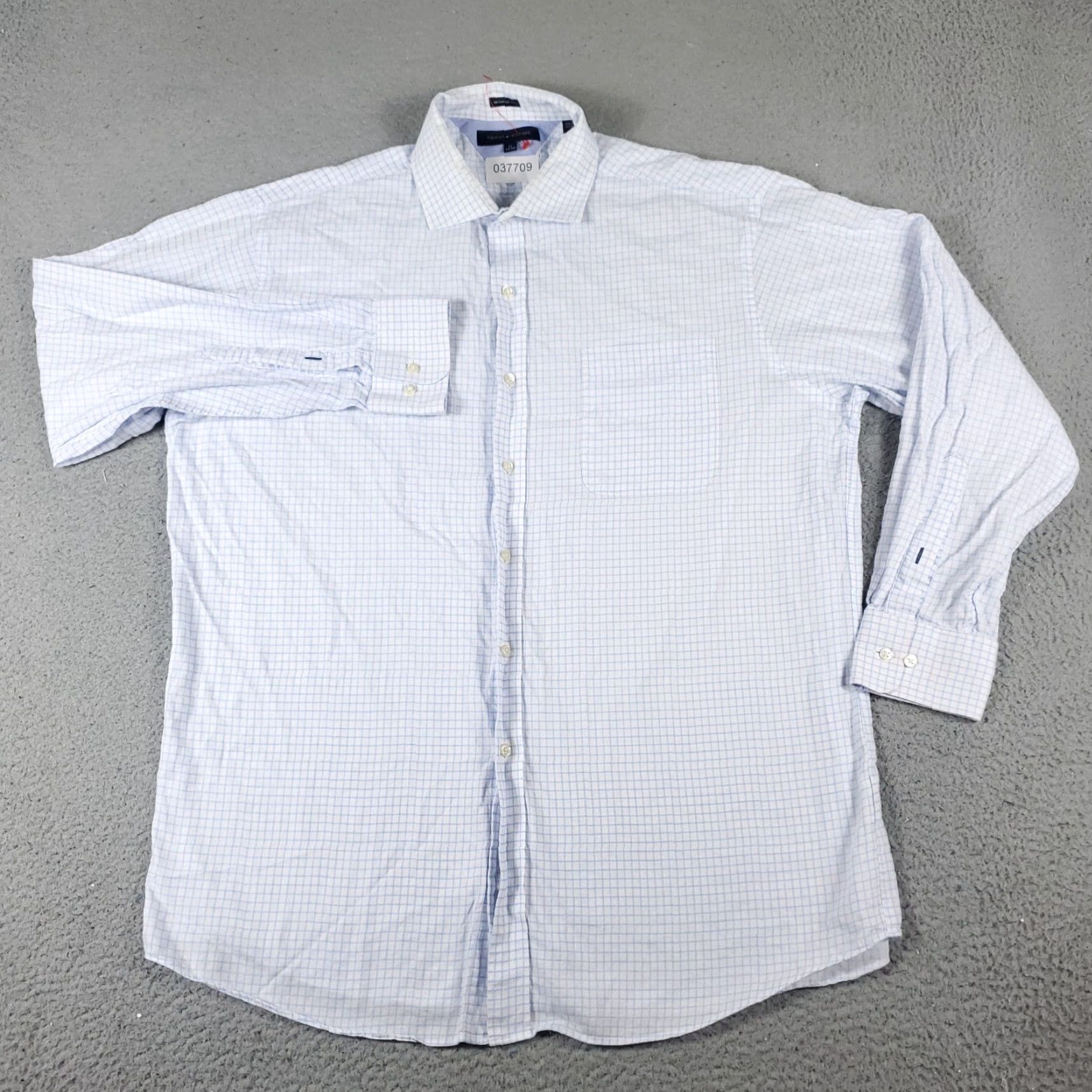 Tommy Hilfiger Tommy Hilfiger Dress Shirt Men 17 Blue White Check Button Up Long Sleeve Multi-Season Real Cotton Regular Fit Mens Size 46R - 2 Thumbnail