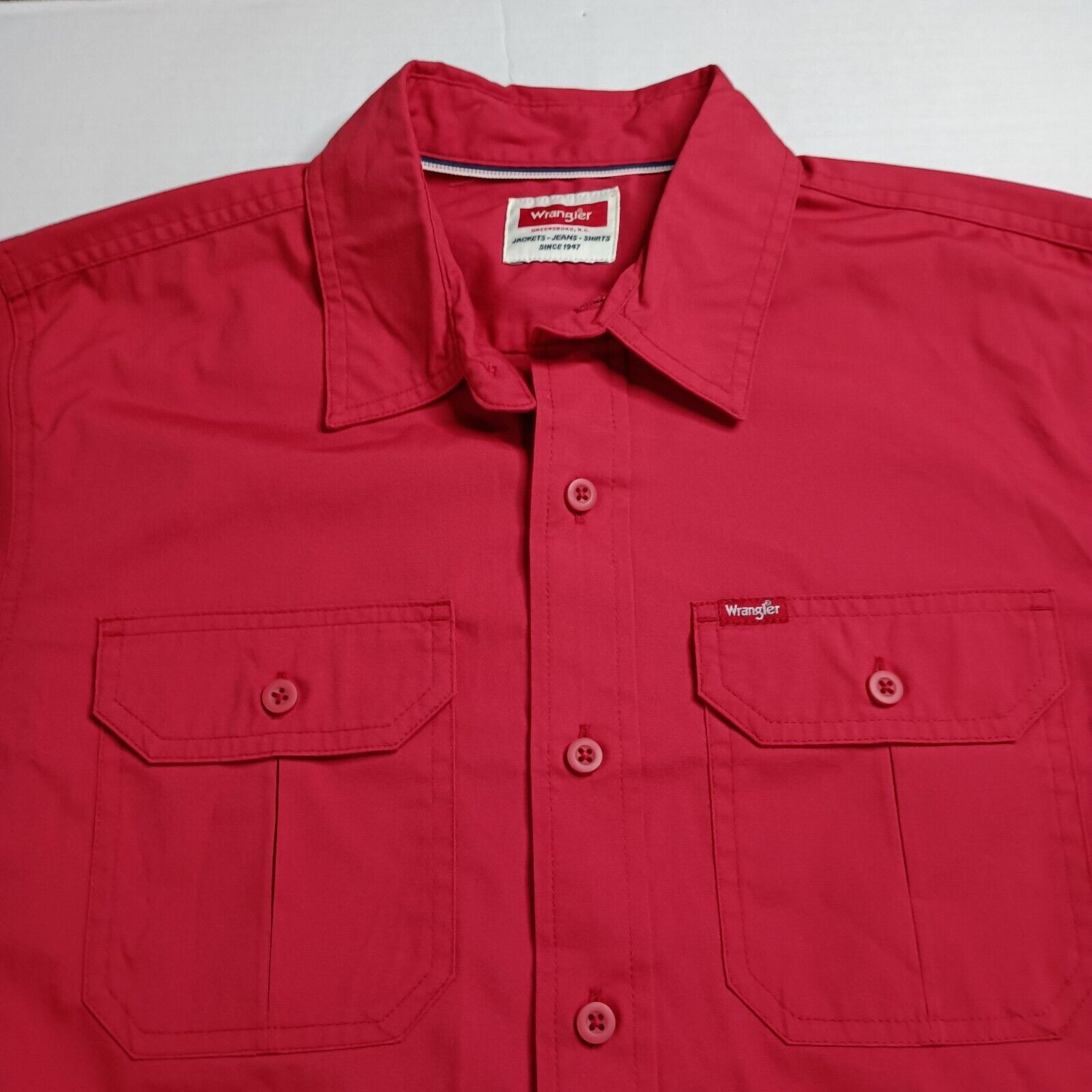 Wrangler Wrangler S/S Twill Button Up Shirt Red Relaxed Fit Size M Size US M / EU 48-50 / 2 - 2 Thumbnail