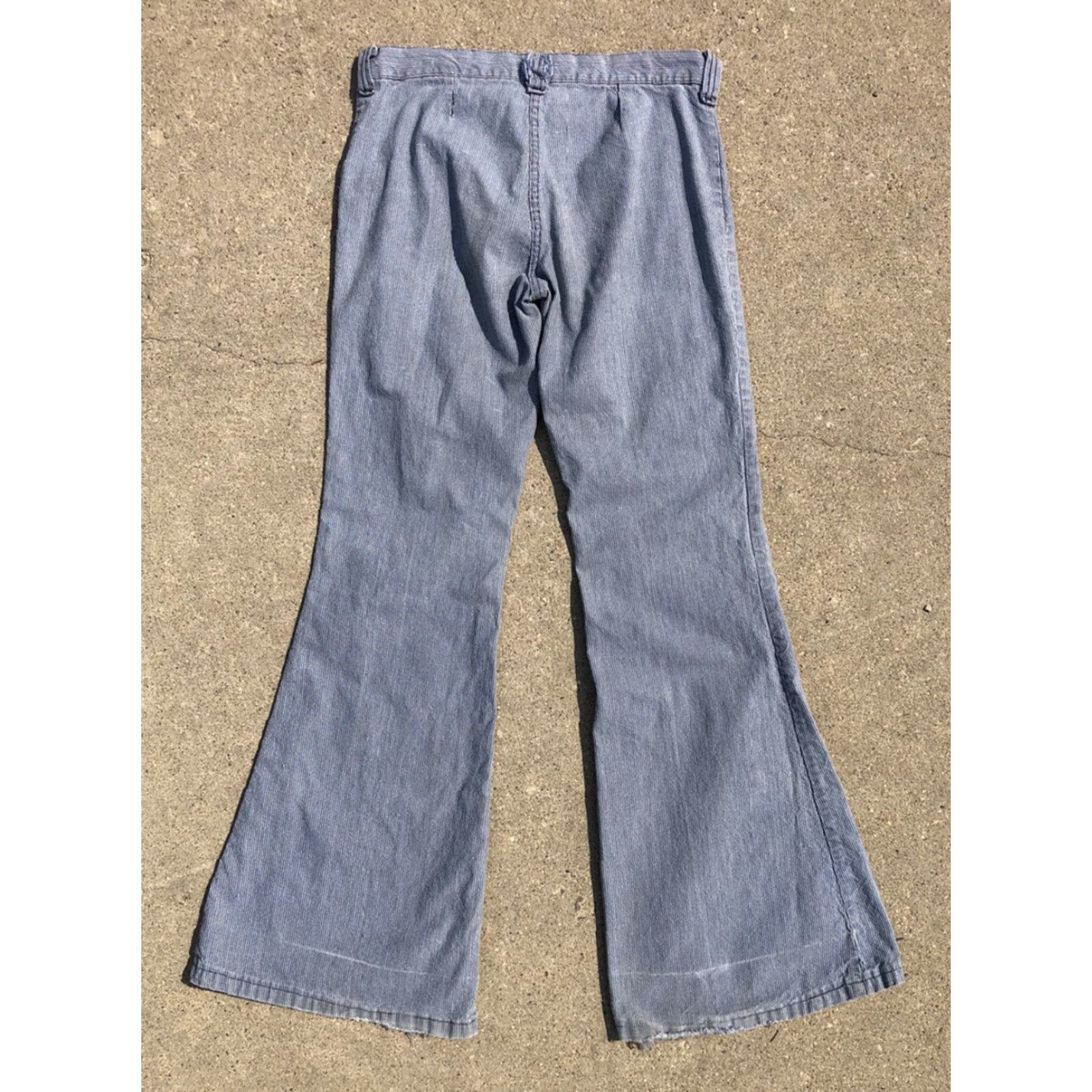 Bell VINTAGE Denim Bell Bottom Jeans W29 L31 Pincheck Stripe 60s Handmade Unbranded Unisex Adults Size 29" - 5 Thumbnail