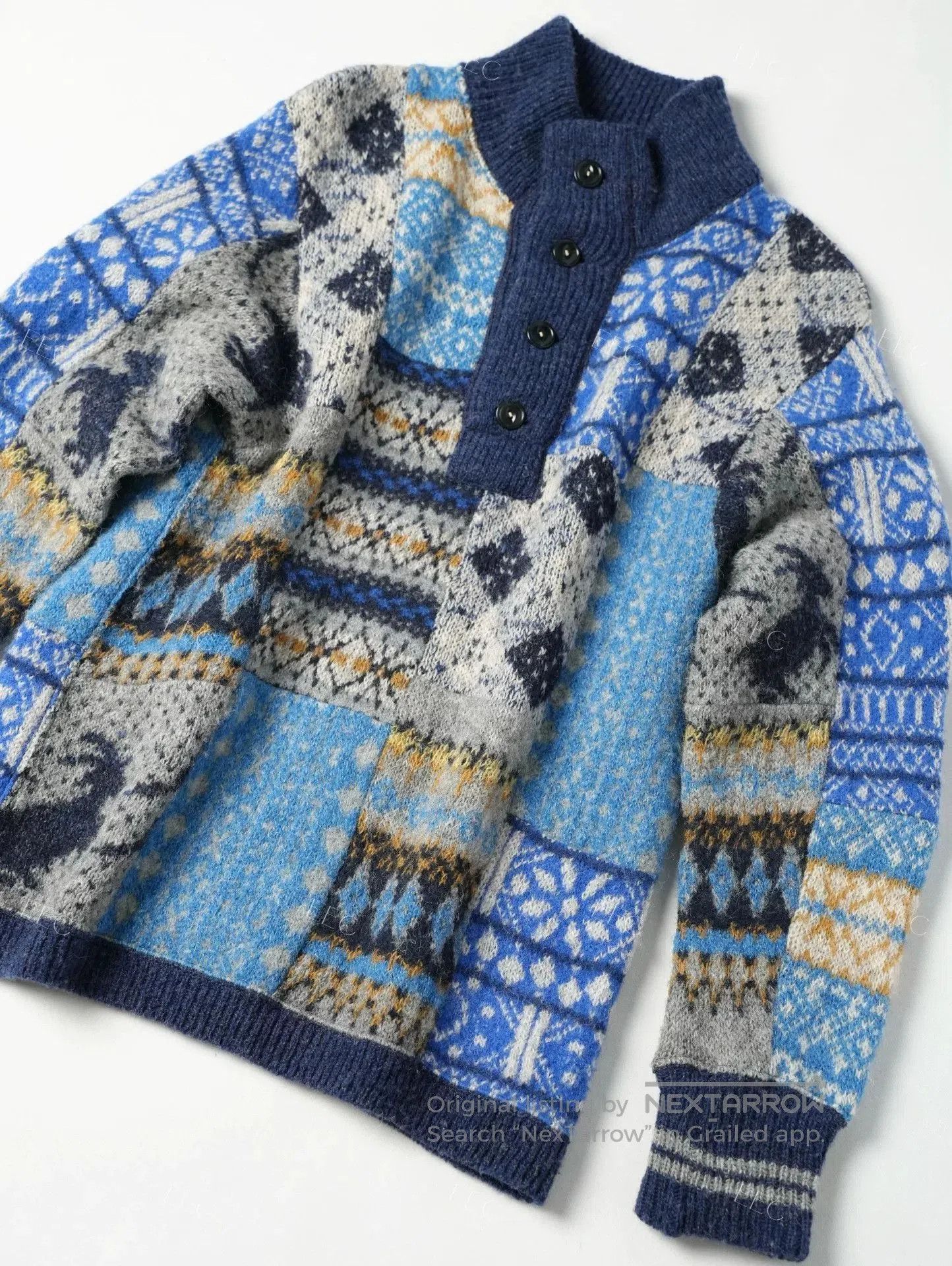 45rpm Blue Patchwork Wool Sweater Jacket. Size US M / EU 48-50 / 2 - 6 Thumbnail