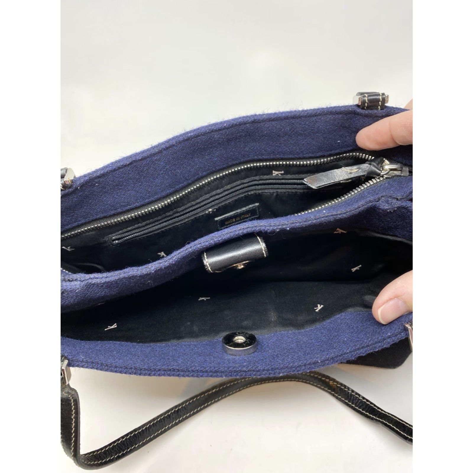 Vintage VINTAGE Kate Spade Handbag Wool Leather Blue Tote Bag Purse Made in Italy Y2K Size ONE SIZE - 5 Thumbnail