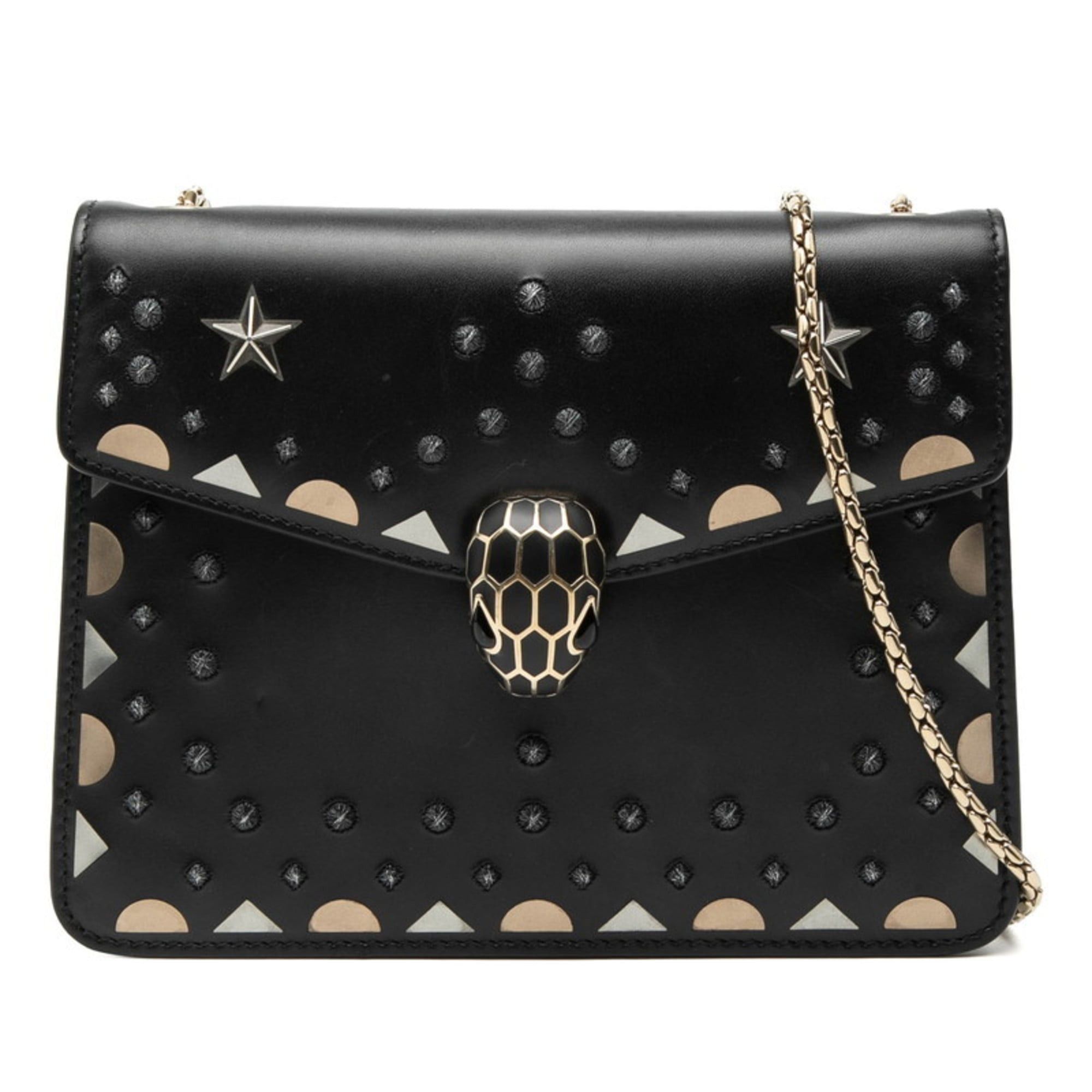 Bvlgari BVLGARI Serpenti Studded Chain Shoulder Bag in Black Leather for Women Size ONE SIZE - 1 Thumbnail