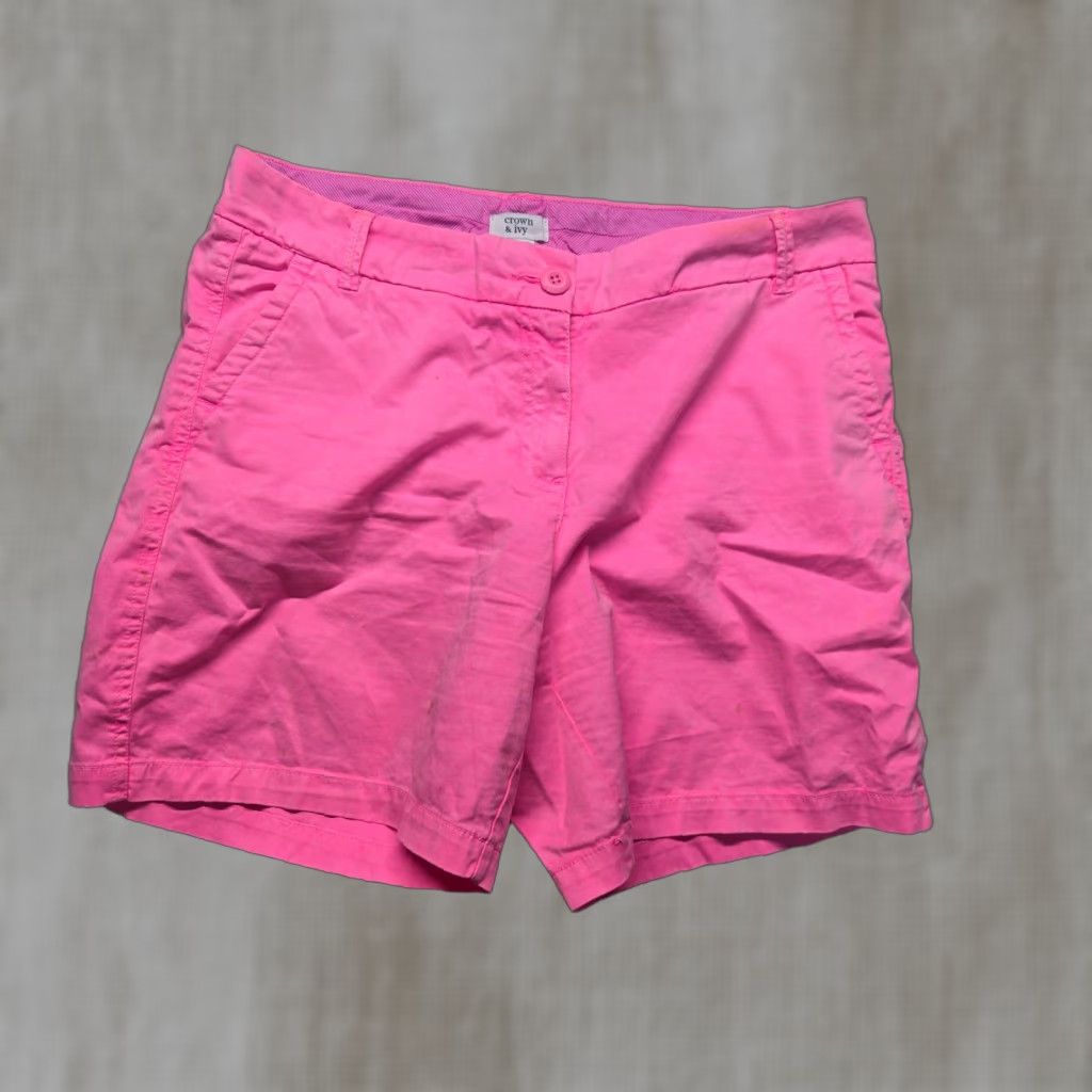 Vintage VINTAGE Crown & Ivy Women's Shorts Size 10 Pink Chino Pockets 90s Summer Womens Size 32" / US 10 / IT 46 - 1 Thumbnail