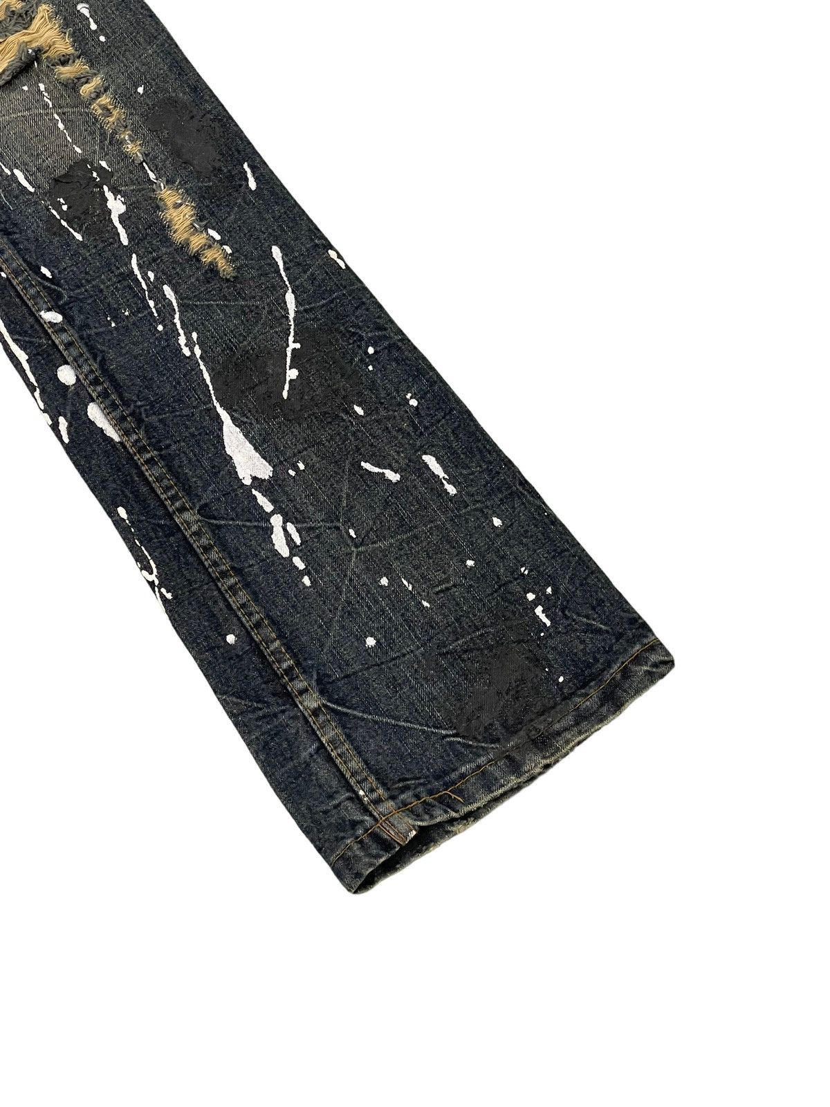 Japanese Brand Flare Jeans Glad News Distress Paint Splash Low Rise 7🟦4 Size US 32 / EU 48 - 4 Thumbnail