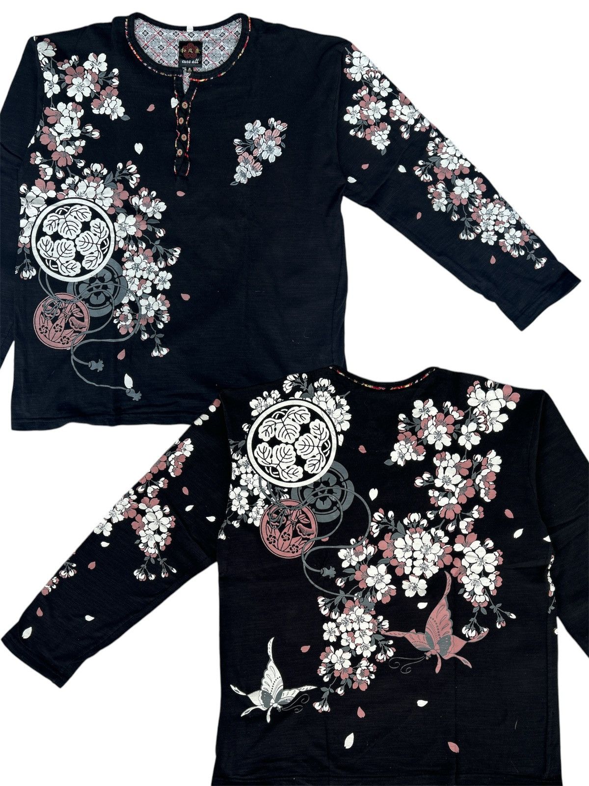 If Six Was Nine × Le Grande Bleu (L.G.B.) × Yohji Yamamoto Vintage Floral Henley Long Sleeve – Black Size US XXL / EU 58 / 5 - 1 Thumbnail
