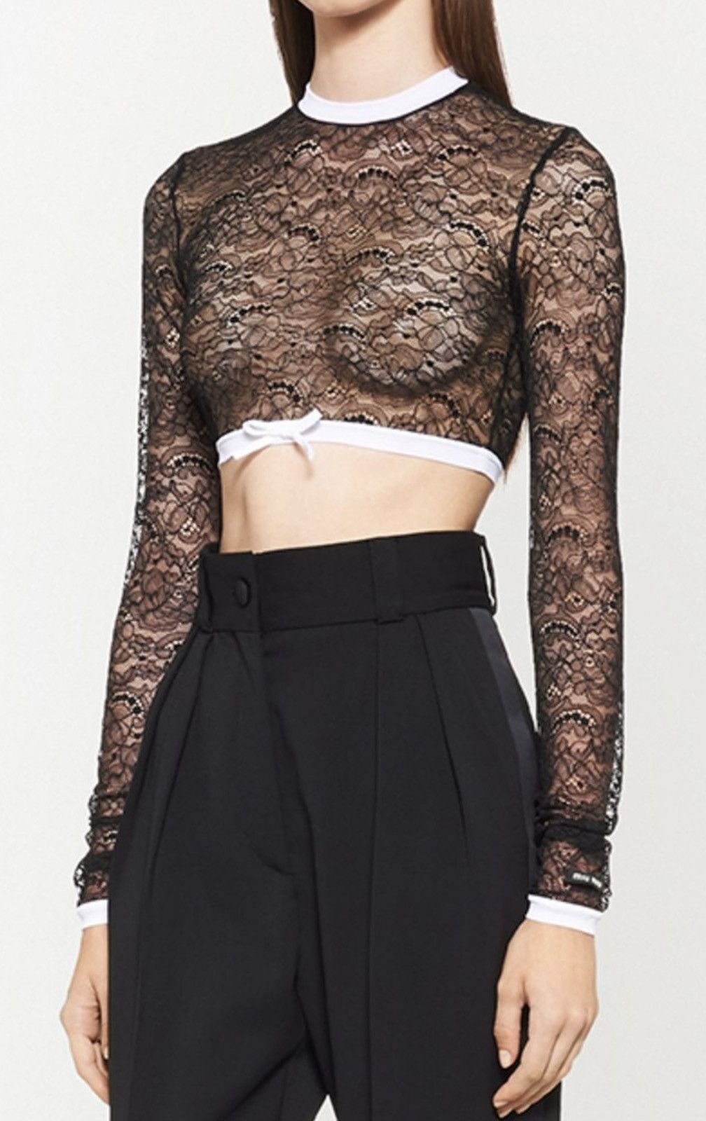 Miu Miu 🔥 Miu Miu logo long sleeeves tee lace cropped top Size M / US 6-8 / IT 42-44 - 1 Thumbnail