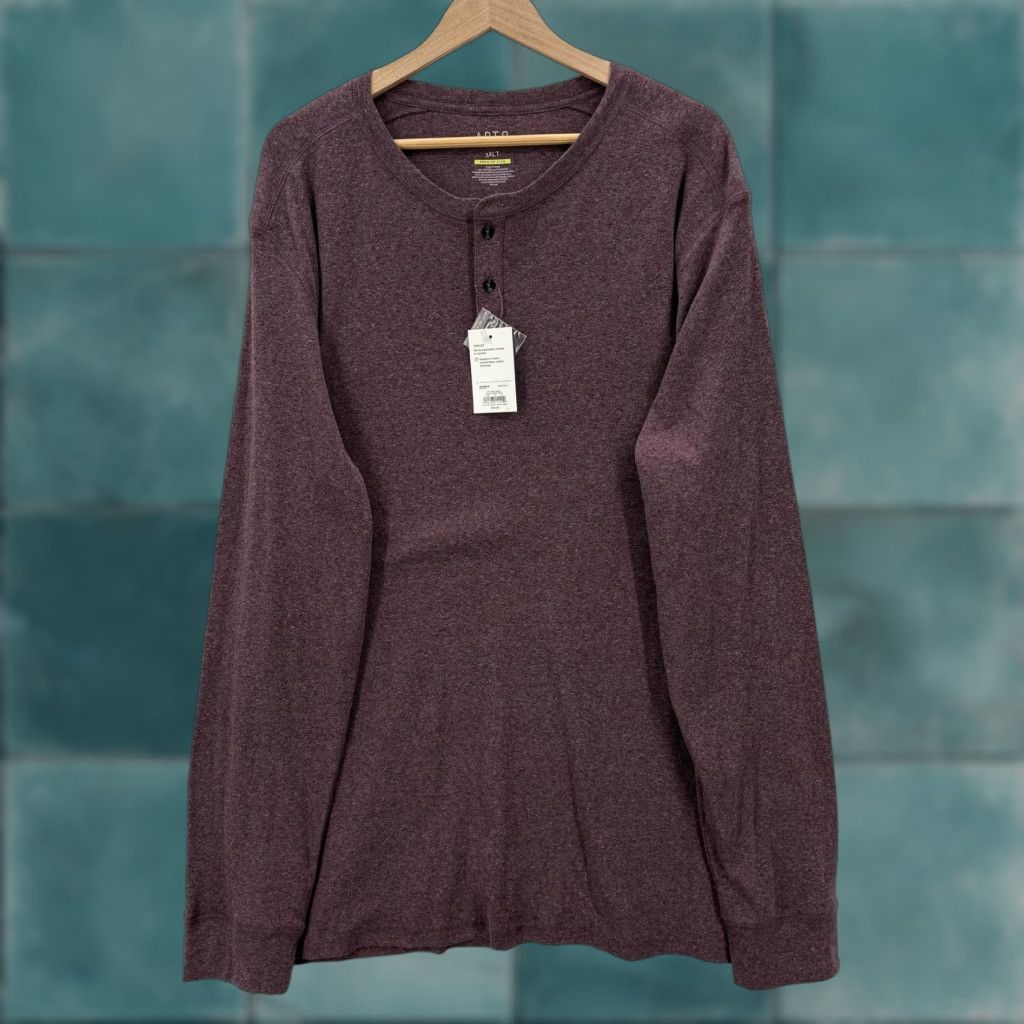 Apt. 9 APT.9 Shirt Mens 3XLT Red Wine Henley Long Sleeve Stretch Tagless Casual Size US XXL / EU 58 / 5 - 1 Thumbnail
