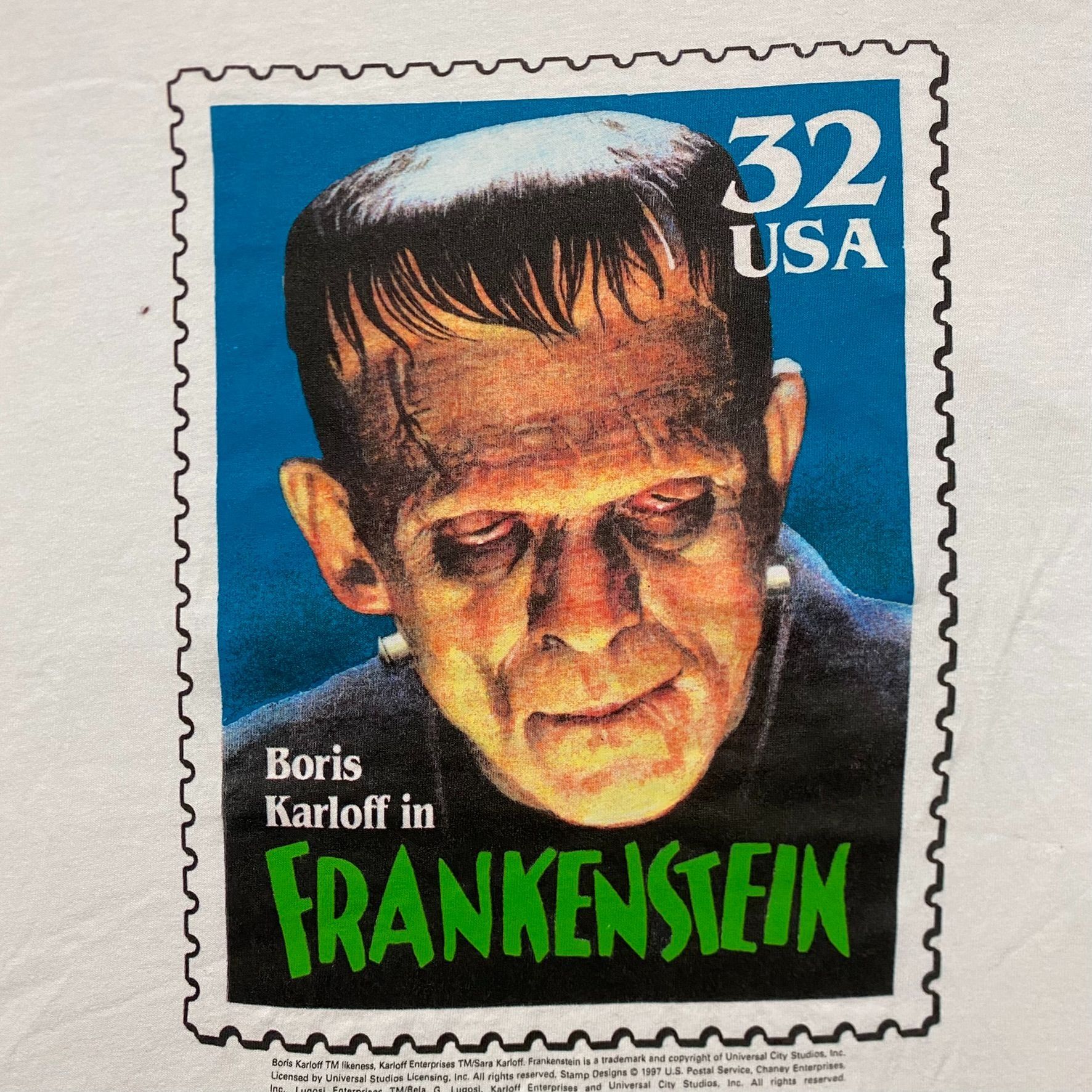 Vintage Vintage 90s Frankenstein Stamp Essential Horror Movie Tee Size US M / EU 48-50 / 2 - 3 Thumbnail