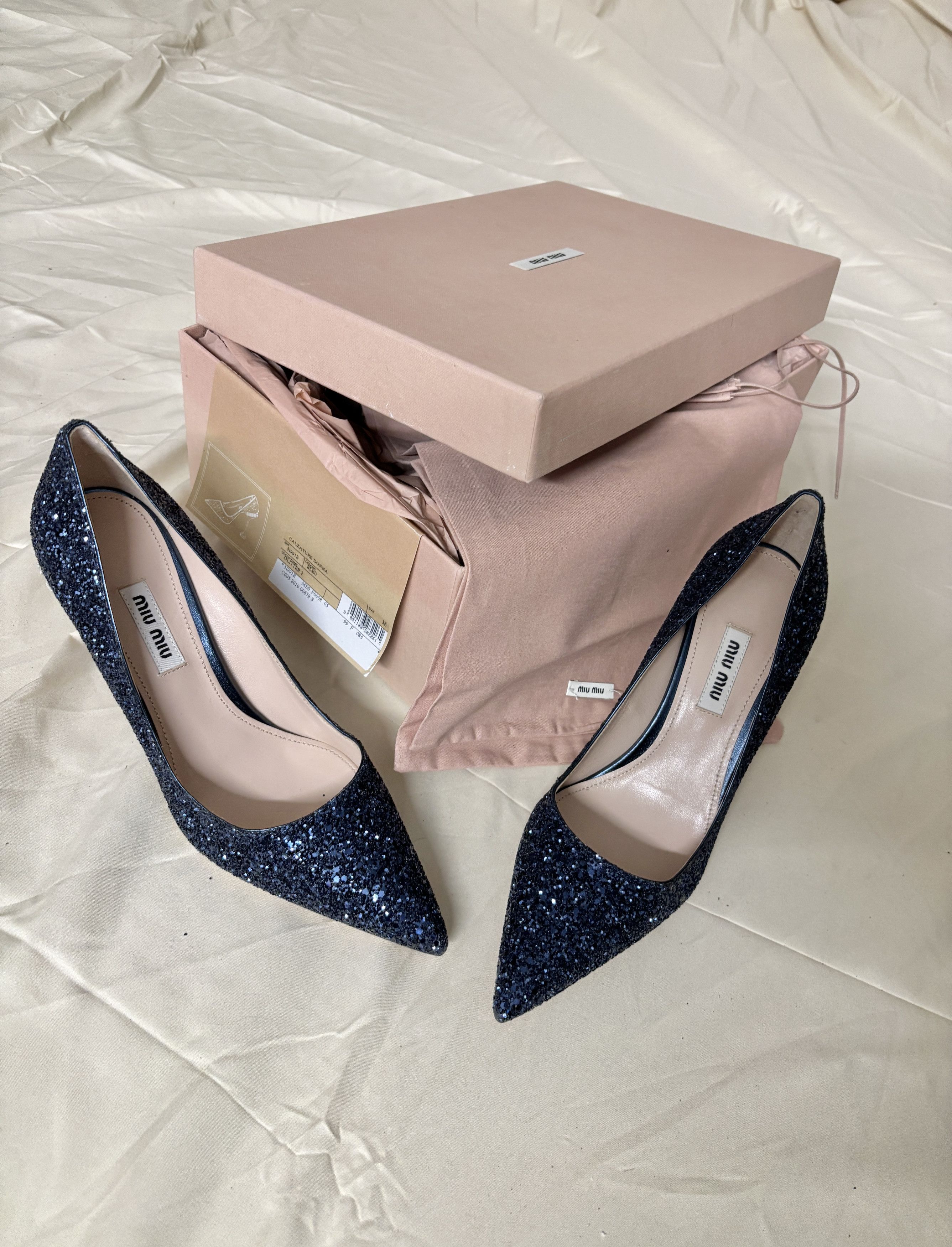 Miu Miu Miu Miu blue sequin kitten heel with crystal detail Size US 6 / IT 36 - 2 Thumbnail