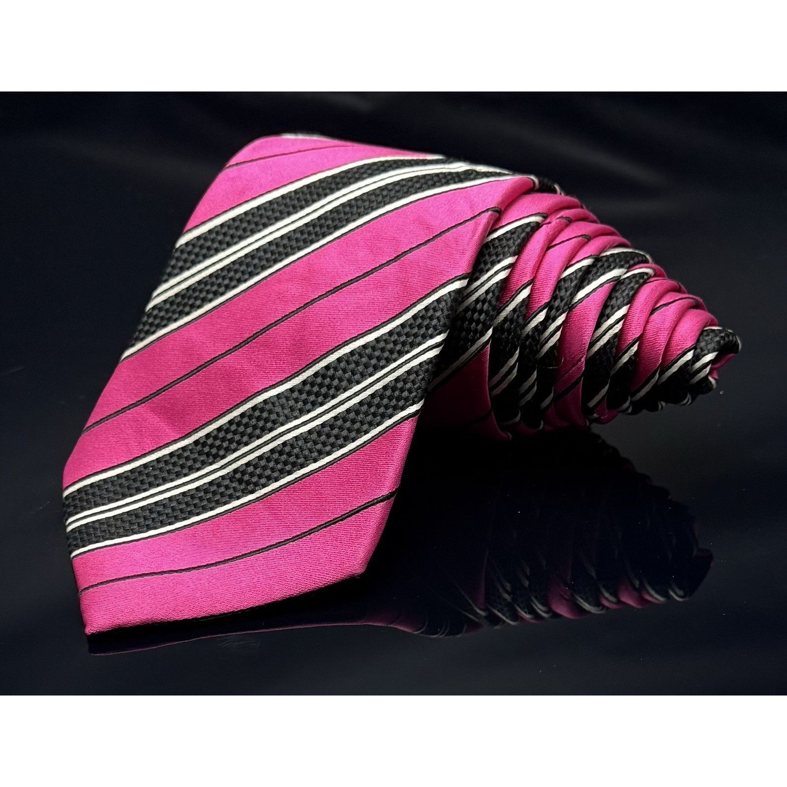 Donald Trump Donald J Trump Men’s Tie Pink Black Striped 60” Size ONE SIZE - 5 Thumbnail