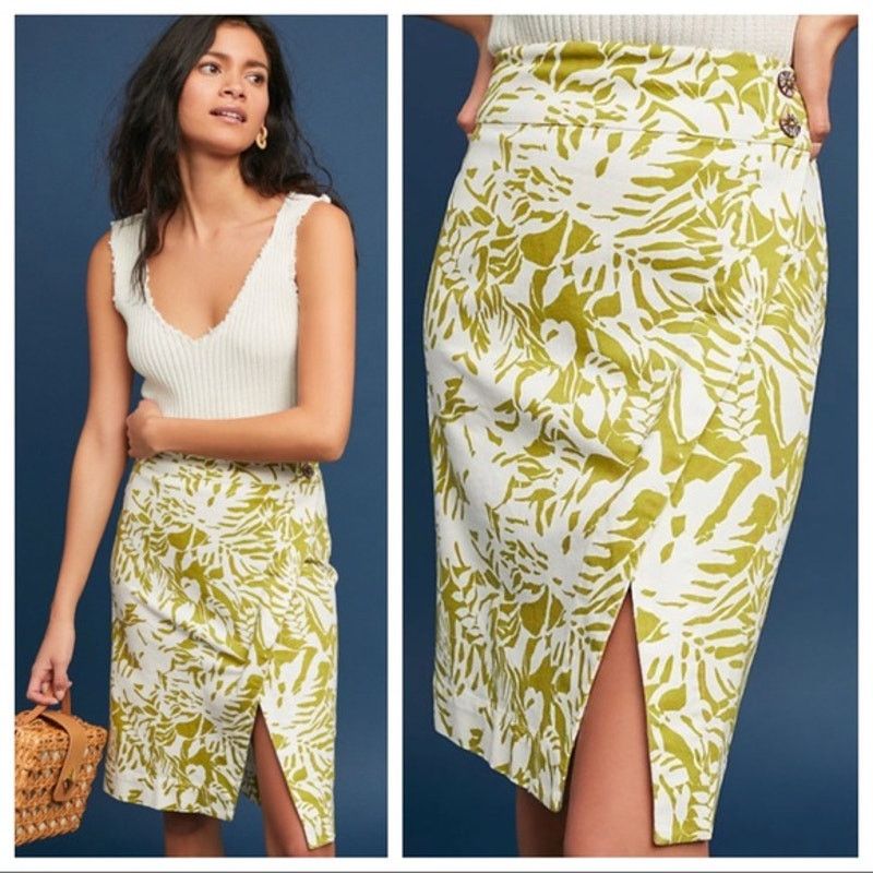 Anthropologie New Anthropologie Palm Print Asymmetrical Skirt $98 6 Green Size 28" / US 6 / IT 42 - 1 Thumbnail