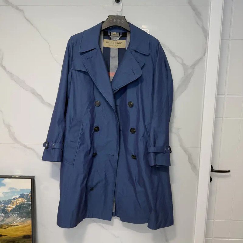 Burberry Burberry L Size Long Blue Cotton Trench Coat Size US L / EU 52-54 / 3 - 1 Thumbnail