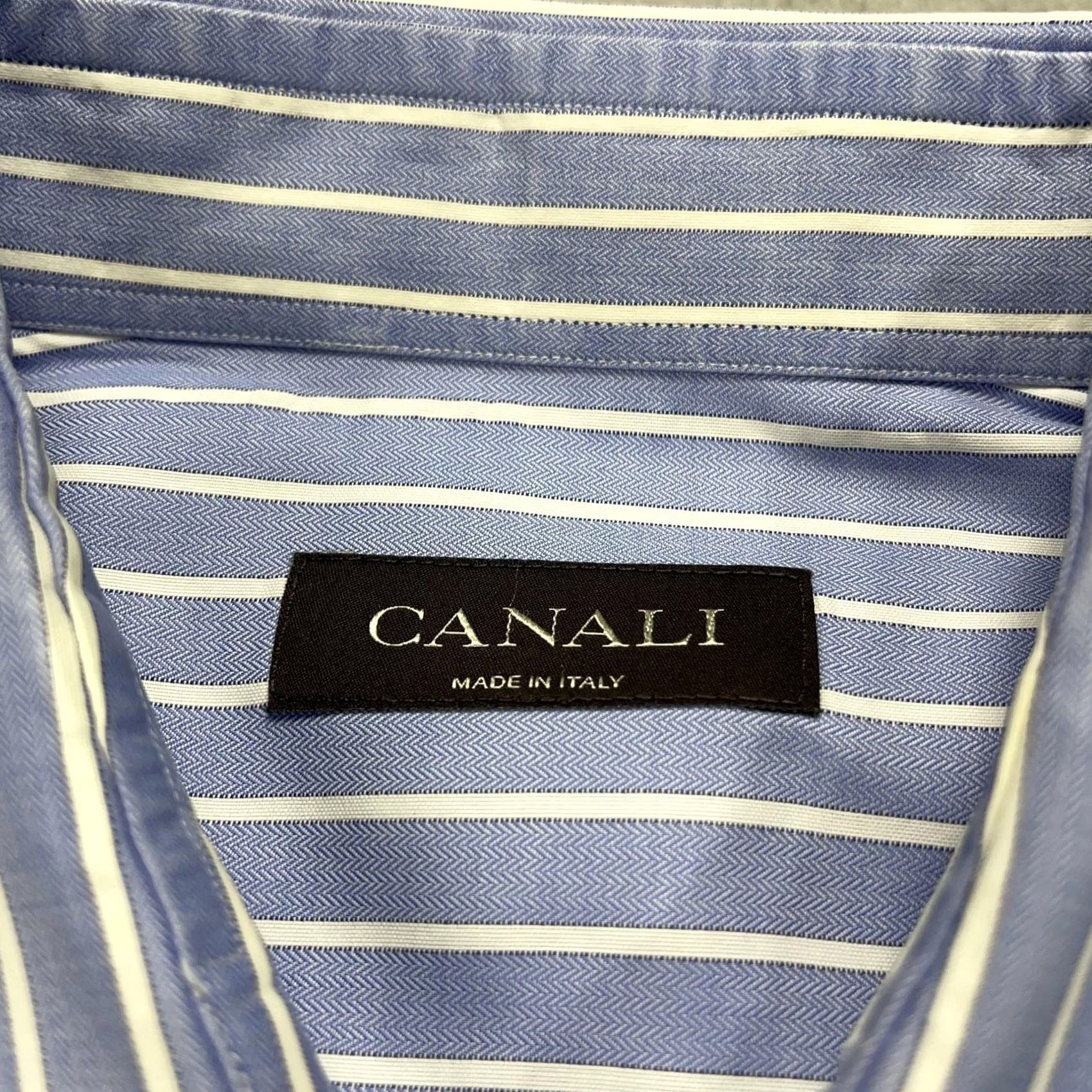 Canali Canali Dress Shirt Mens 17 43 Blue Stripe Classic Fit 100% Cotton Made Italy Size 46R - 4 Thumbnail