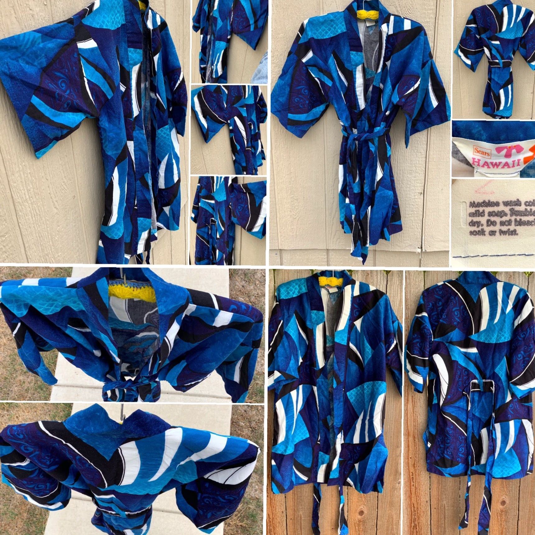 Sears VINTAGE Sears Hawaii Hawaiian Kimono Robe Cover Up L 100% Cotton Blue Beach Sportswear/Beach Size ONE SIZE - 6 Thumbnail