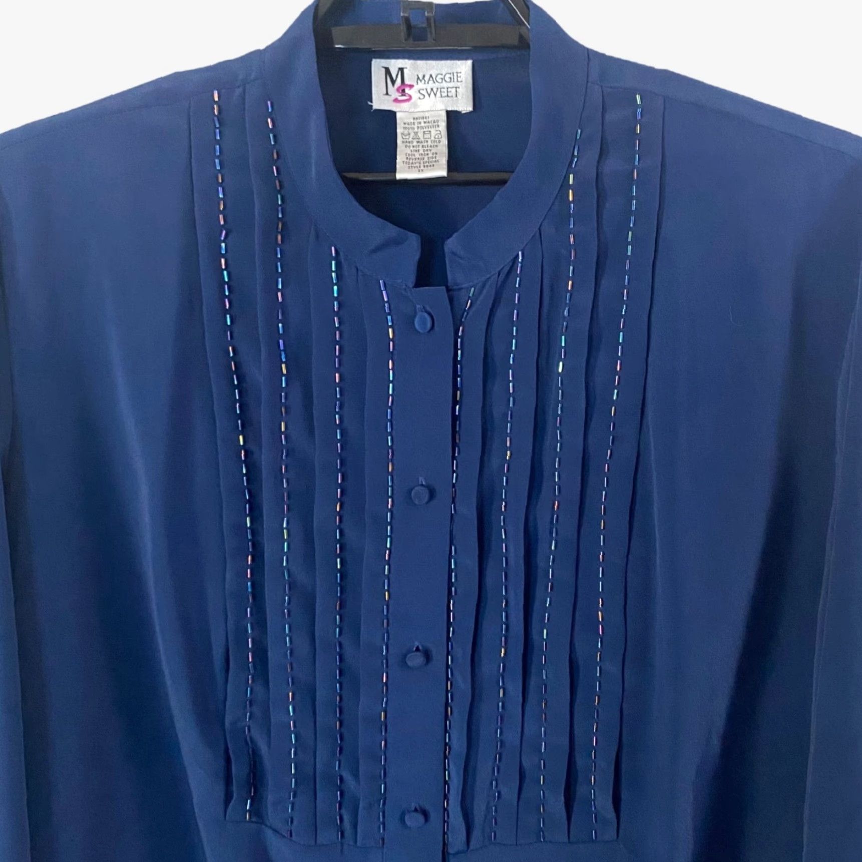 Vintage VINTAGE Maggie Sweet Beaded Button-Up Blouse Mandarin Collar Blue Women's 3X New Size XXL / US 16-18 / IT 52-54 - 5 Thumbnail