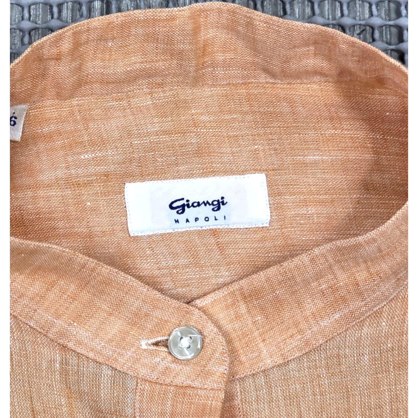 Vintage giangi napoli Top Women Button-Up Shirt Long Sleeve Linen Blouse Orange Band Collar 46 Italy Size L / US 10 / IT 46 - 7 Thumbnail