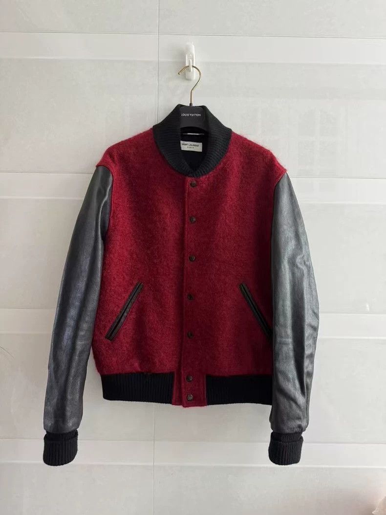 Saint Laurent Leather Sleeved Varsity Jacket