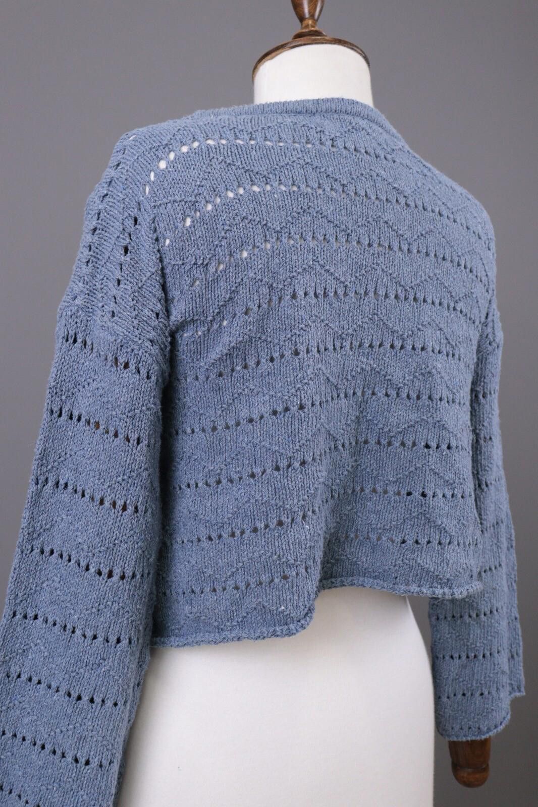 Designer Gudrun Sjoden Blue Lagenlook Crochet Knit Sweater Size S Size S / US 4 / IT 40 - 10 Thumbnail