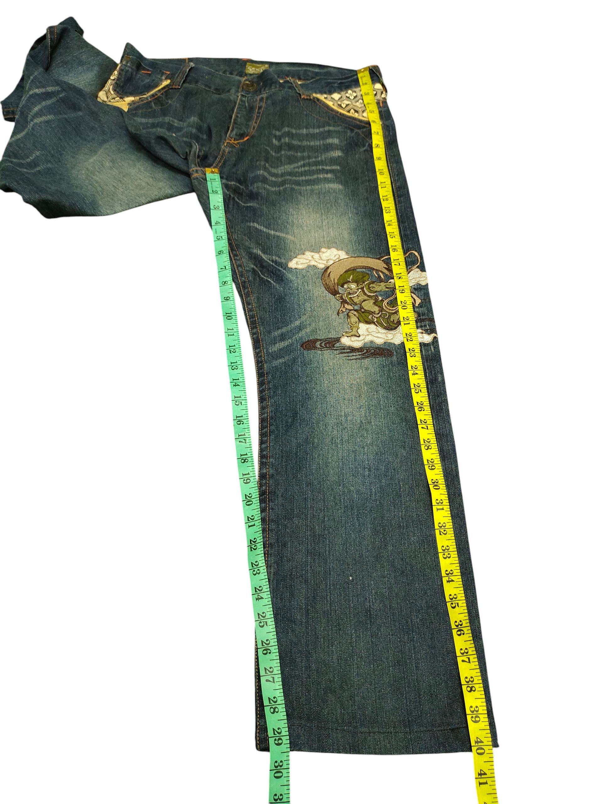 Karakuri Tamashii Japanese Sukajan Seku Raijin and Fujin Embroidered Jeans Size US 35 - 16 Thumbnail
