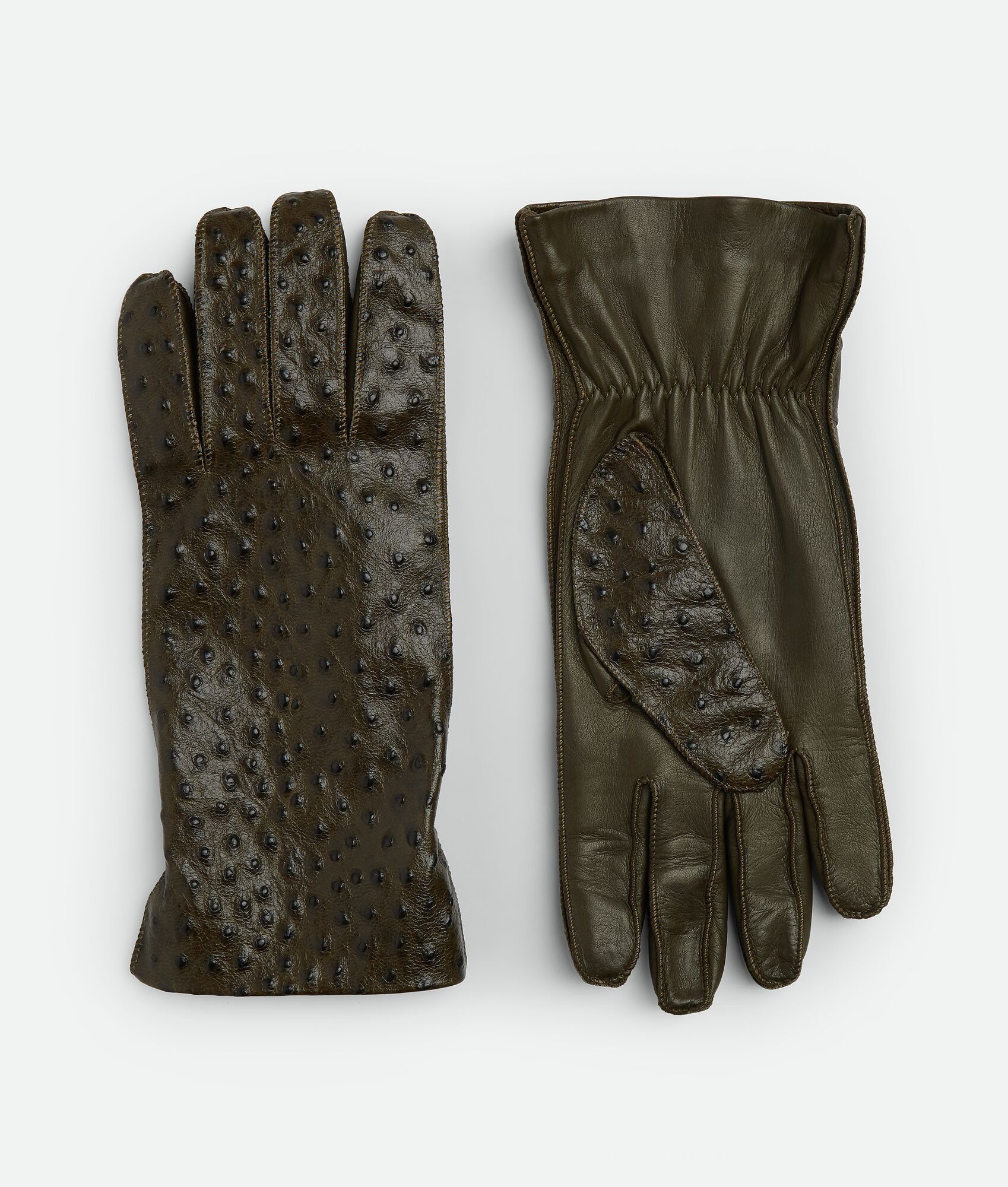 Bottega Veneta o1s1rm0925 Size:9 / Ostrich-Effect Leather Gloves in Seaweed Size ONE SIZE - 1 Preview