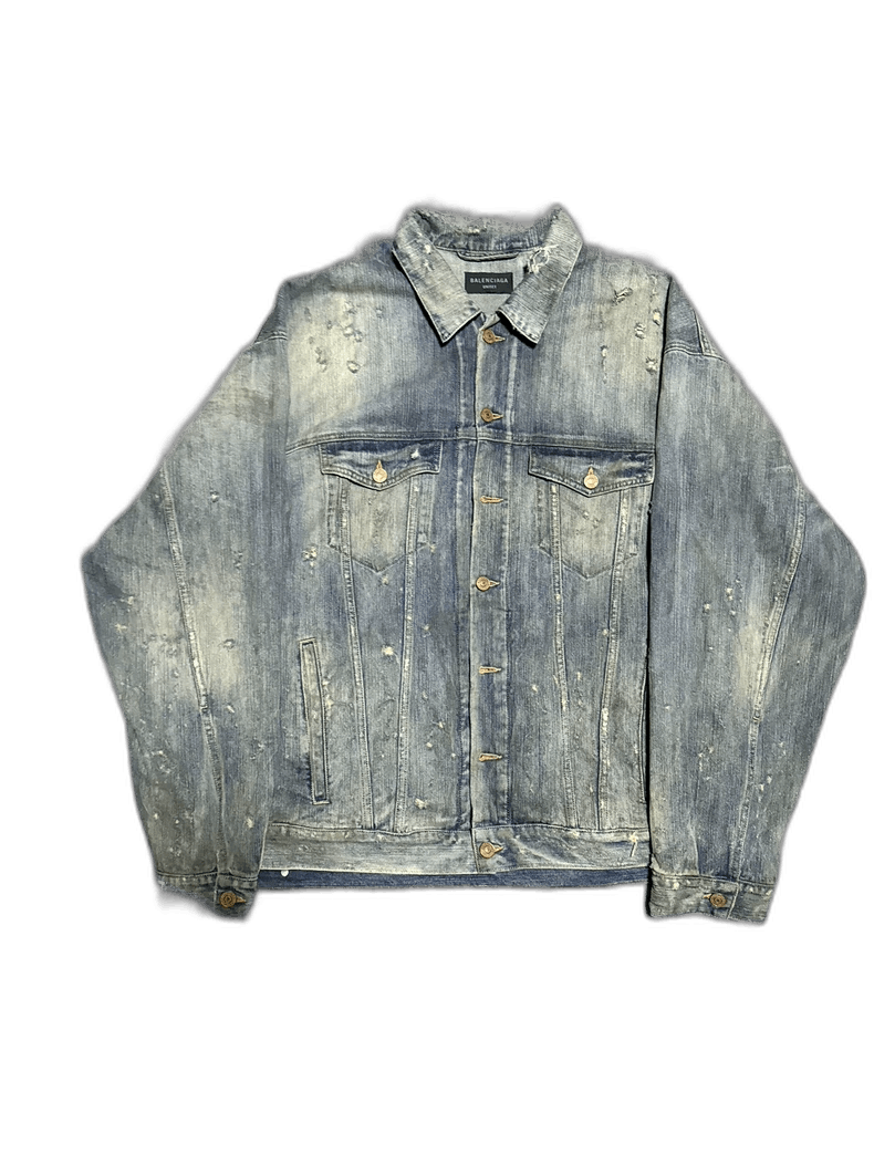 Balenciaga Distressed Denim Jacket with Crystals