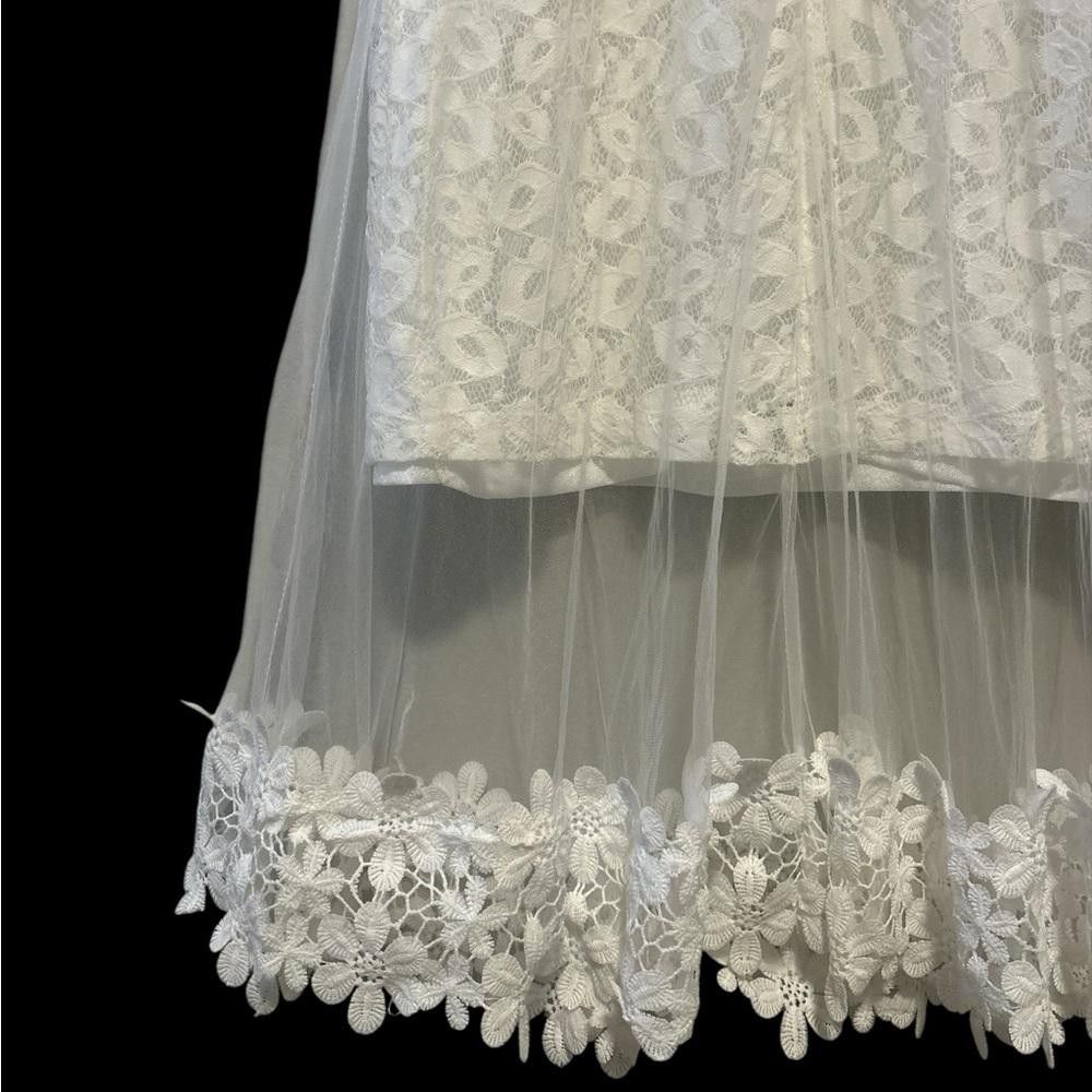 Designer White Lace Midi Dress with Tulle Overlay Size S / US 4 / IT 40 - 4 Thumbnail