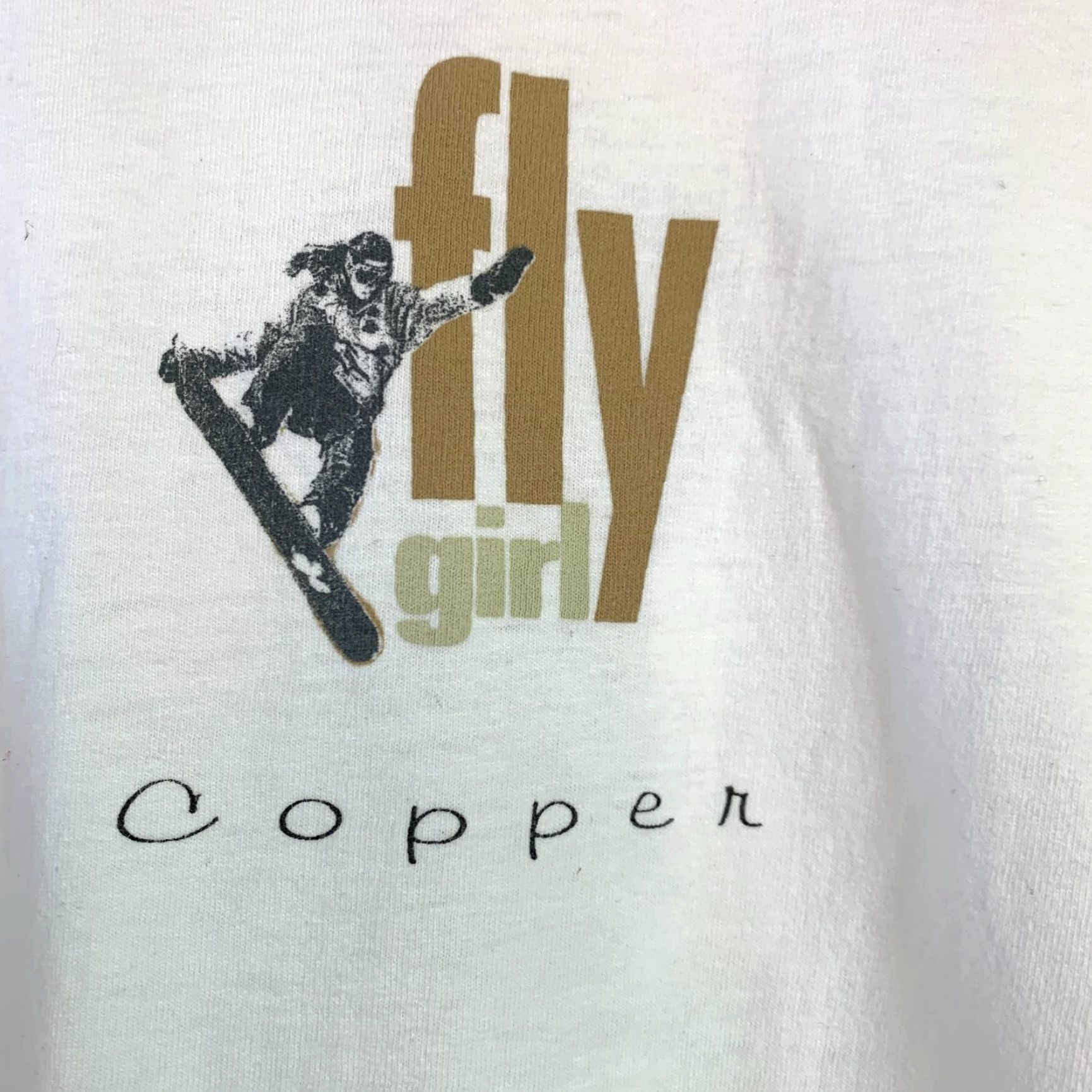 Fruit Of The Loom VINTAGE Fruit of the Loom White 100% Cotton T-Shirt L Large Copper Mountain Fly Girl Snowboard Tee Shirt Unisex Adults Men Women Size US L / EU 52-54 / 3 - 2 Thumbnail