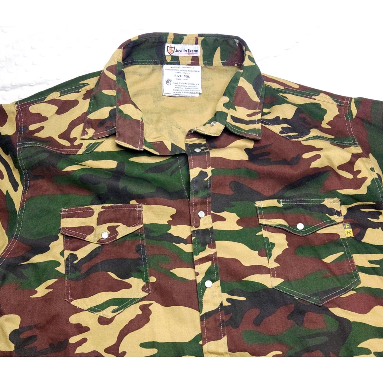Vintage Just In Trend FR Camo Shirt 4XL Pearl Snap Flame Resistant Western Workwear Shirt Mens 4XL Camo Pearl Snap Western Workwear Regular Fit Cotton Twill Size US XXL / EU 58 / 5 - 4 Thumbnail