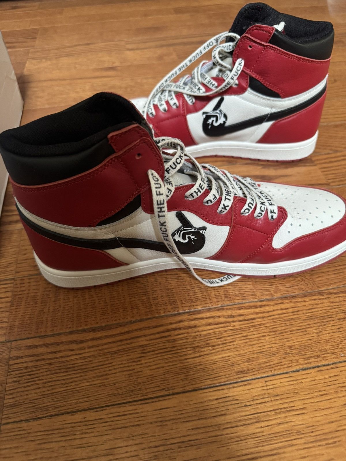 ineverheardofyou Ineverheardofyou Fuck Off Jordan 1s (Red/Black/White) Size US 11 / EU 44 - 2 Thumbnail