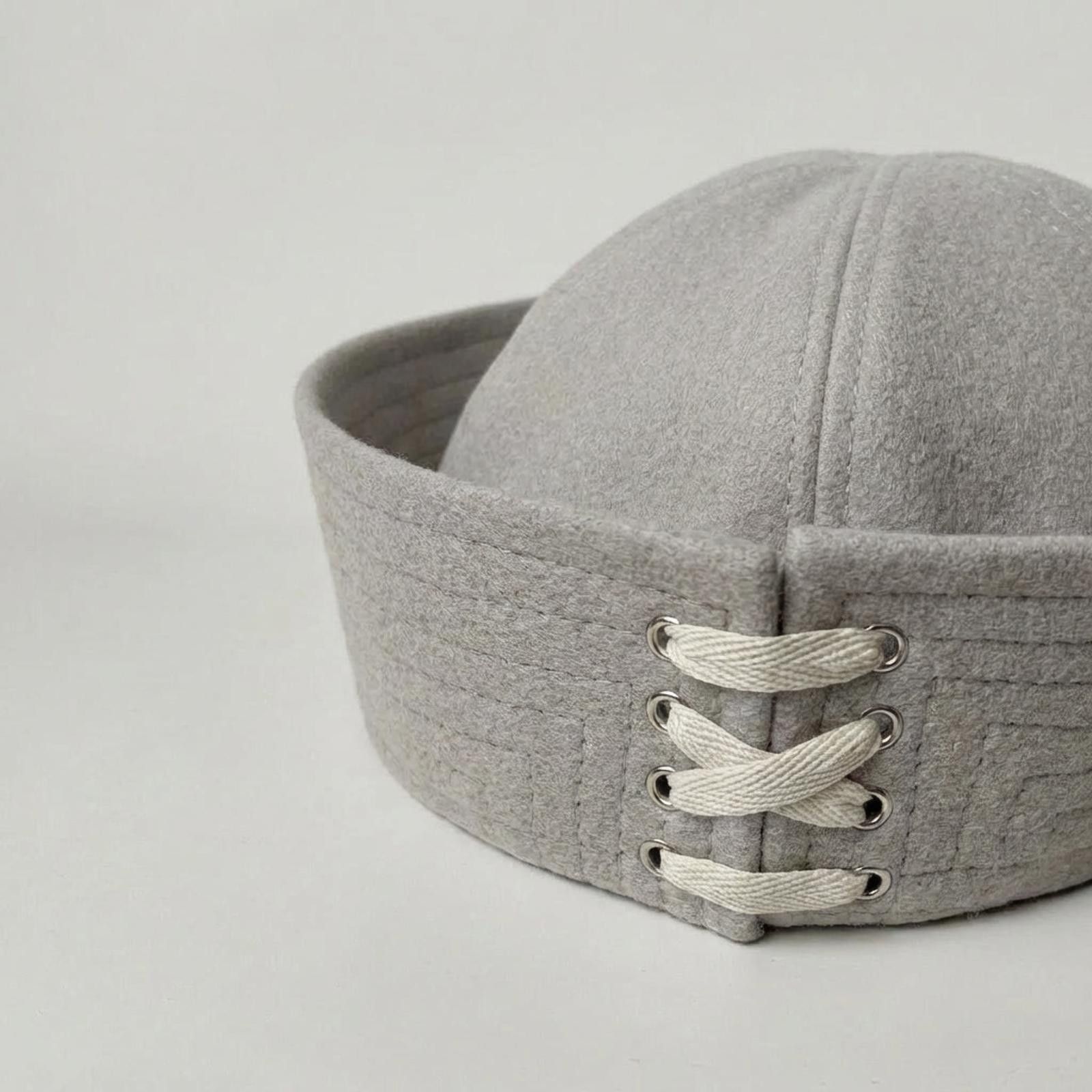 Japanese Brand Light Grey Wool Eyelet Beret Sailor Hat Y2K French Girl Size ONE SIZE - 5 Thumbnail