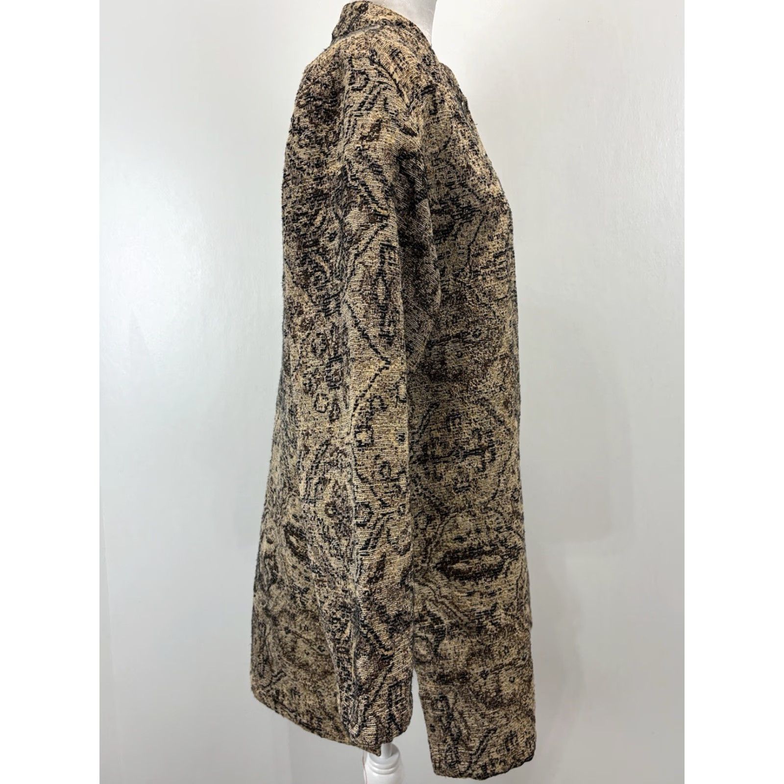 Vintage Chicos Jacket Brown and Black Tapestry Cotton Blend Band Collar Womens Large Size L Regular Size L / US 10 / IT 46 - 4 Thumbnail