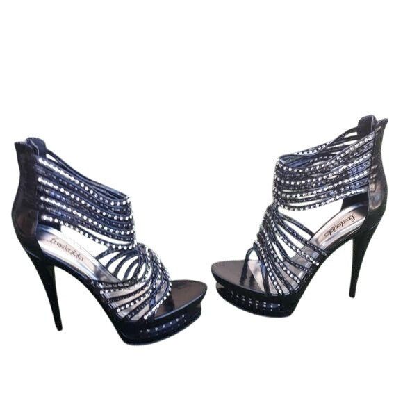 Other Fredericks Vegan Platform Studded Rhinestone Strappy Ankle W Size US 8 / IT 38 - 6 Thumbnail