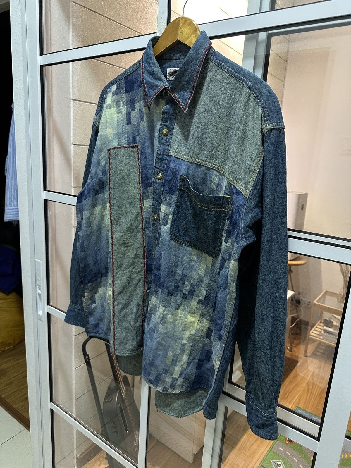 Japanese Brand Sentimental Boy Japan Patchwork Distressed Style Button Up Size US L / EU 52-54 / 3 - 5 Thumbnail