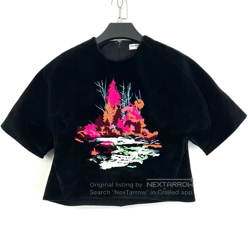 Balenciaga Balenciaga Black velvet heavy embroidery short-sleeve Size XS / US 0-2 / IT 36-38 - 1 Thumbnail