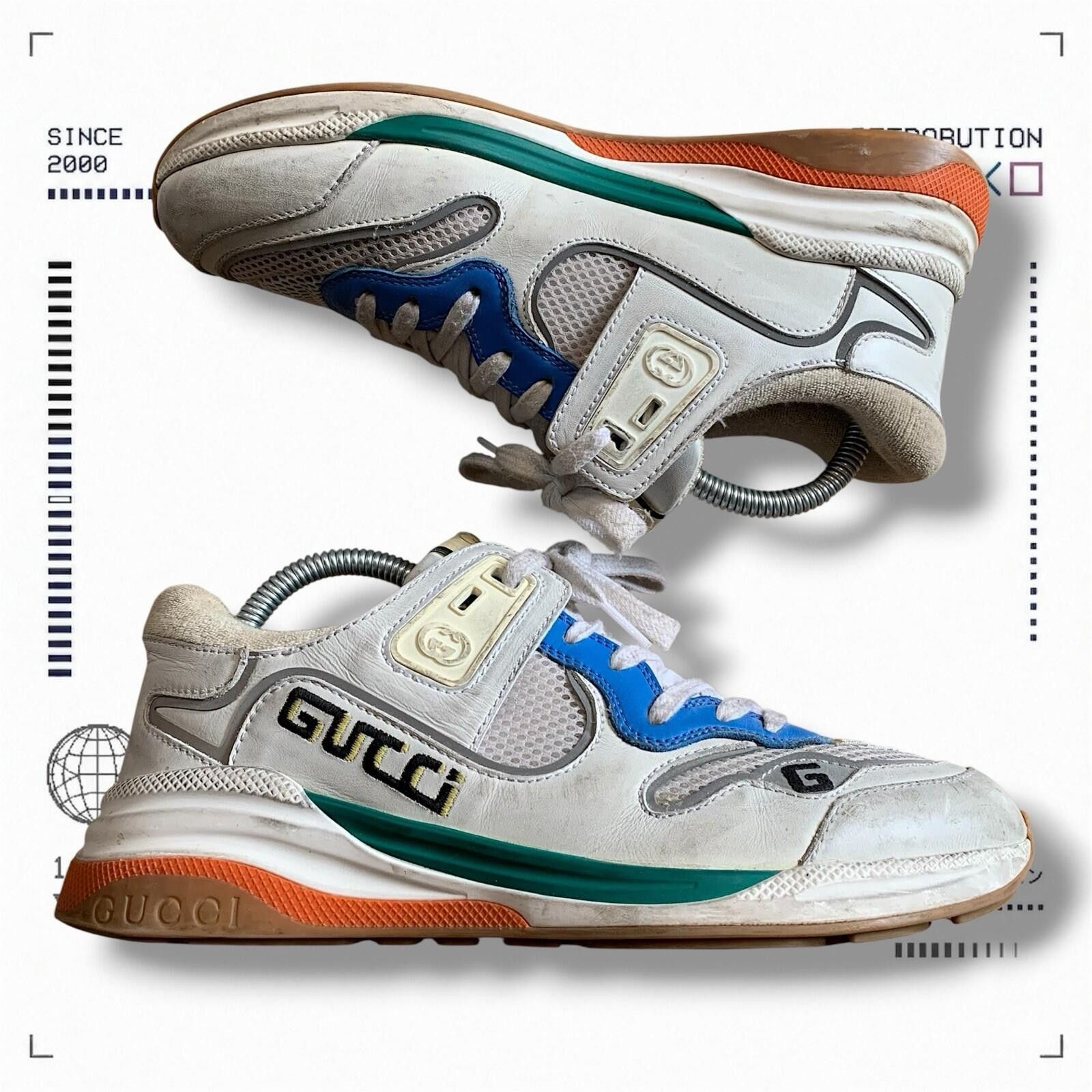 Gucci Gucci Ultrapace Leather Sneakers White Blue Size 7.5 US Mens Size US 7.5 / EU 40-41 - 1 Thumbnail