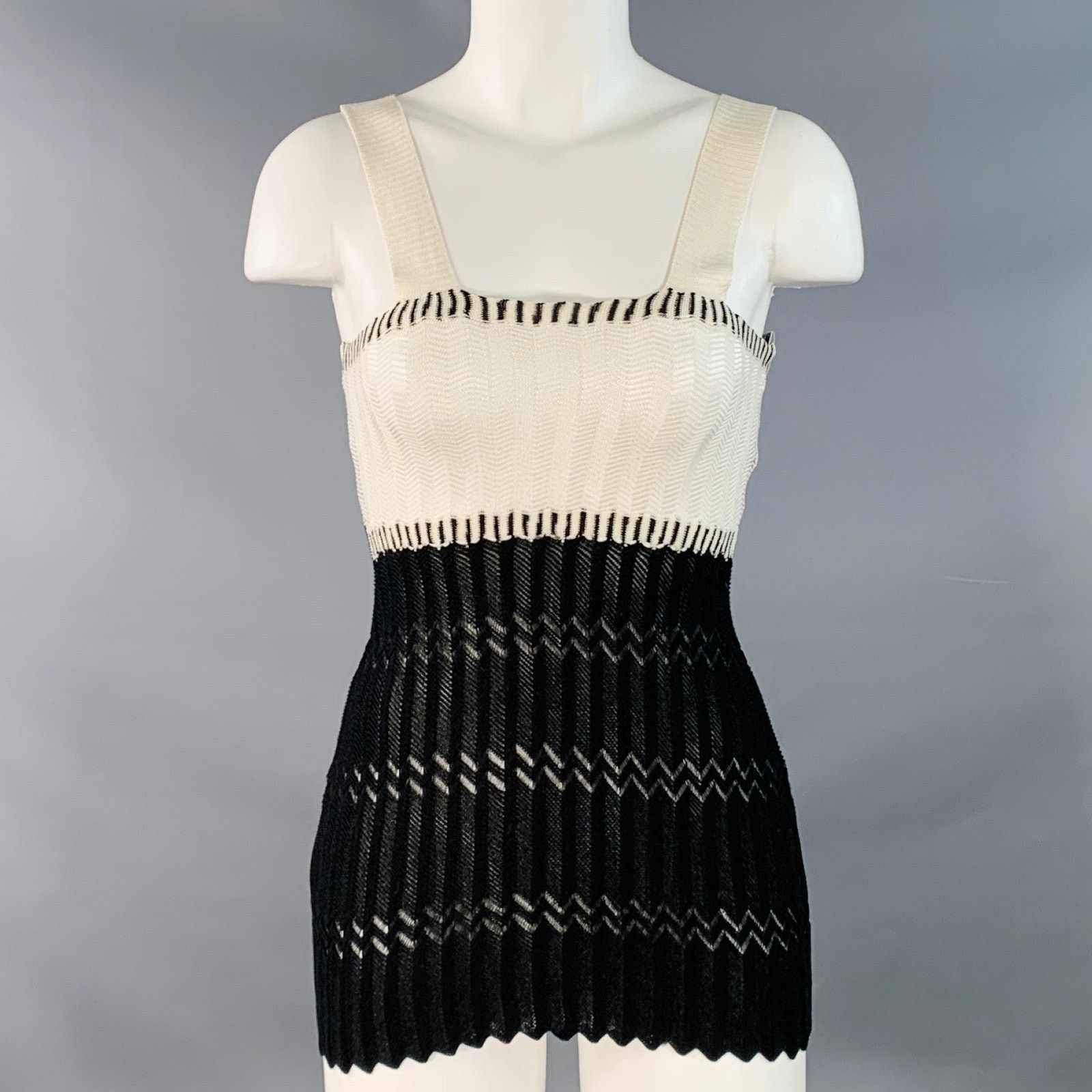 Missoni MISSONI White Black Cotton Chevron Knit Two Tone Tank Top Size XS / US 0-2 / IT 36-38 - 1 Thumbnail