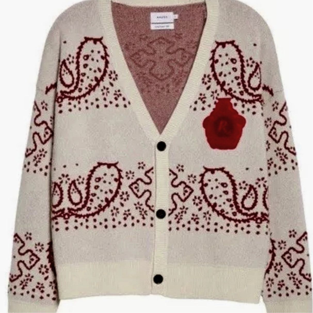 Rhude RHUDE: Men's Cream & Red Wool/Cashmere Cardigan - Small Size US S / EU 44-46 / 1 - 1 Thumbnail