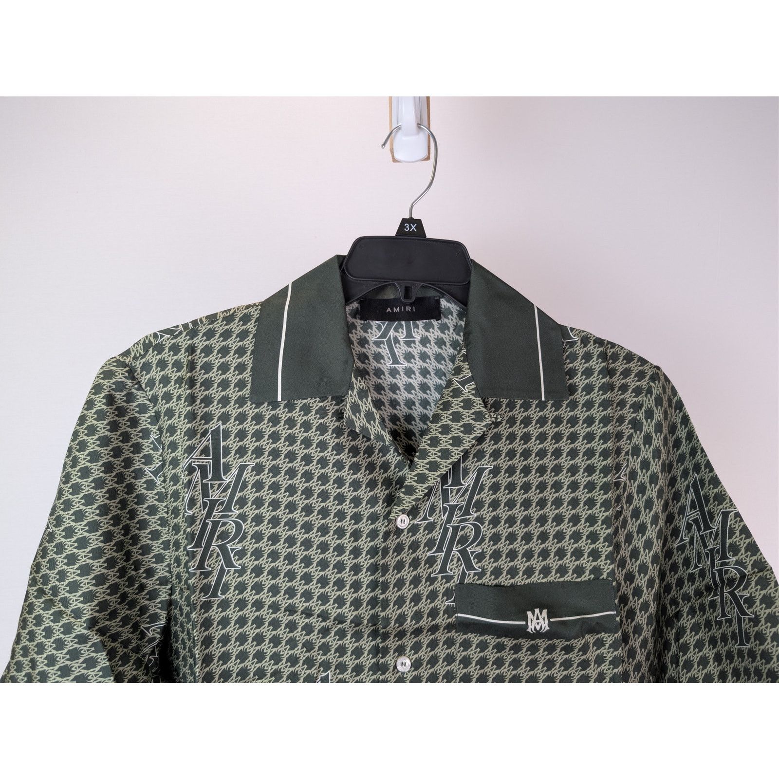 Amiri o1rshd1 Amiri Houndstooth Bowling Shirt in Rain Forest Size US M / EU 48-50 / 2 - 3 Thumbnail