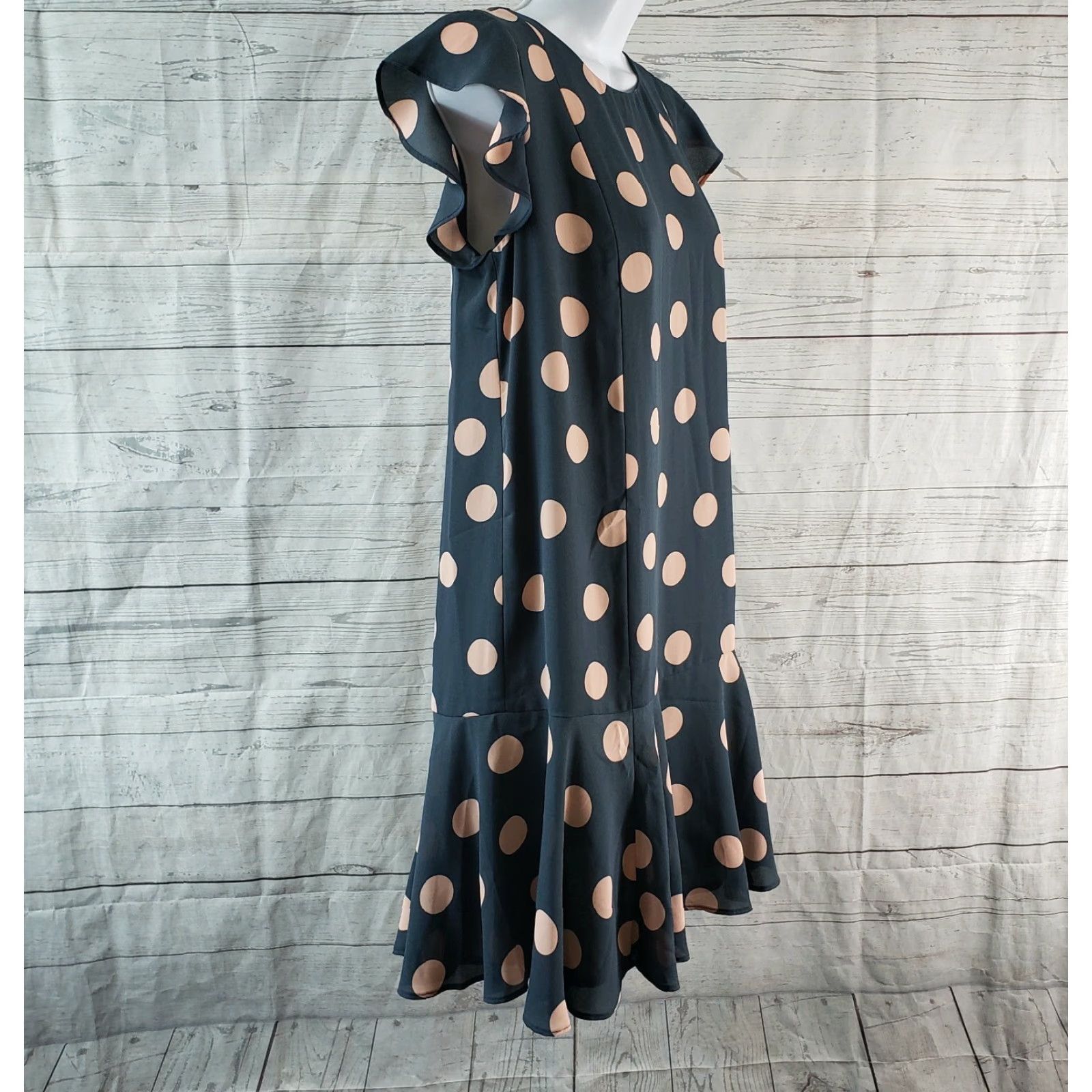 Loft LOFT Ann Taylor Womens Dress Small Blue Pink Polka Dot Short Sleeve Round Neck Shift Size 28" / US 6 / IT 42 - 3 Thumbnail