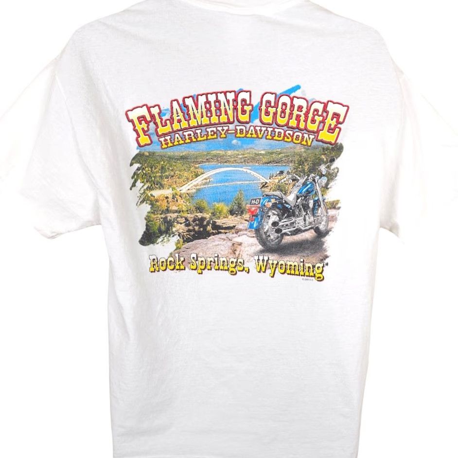 Harley Davidson Harley-Davidson T Shirt Mens Large White Flaming Gorge Rock Springs Wyoming Shirt Mens Large White Harley-Davidson Size US L / EU 52-54 / 3 - 4 Thumbnail
