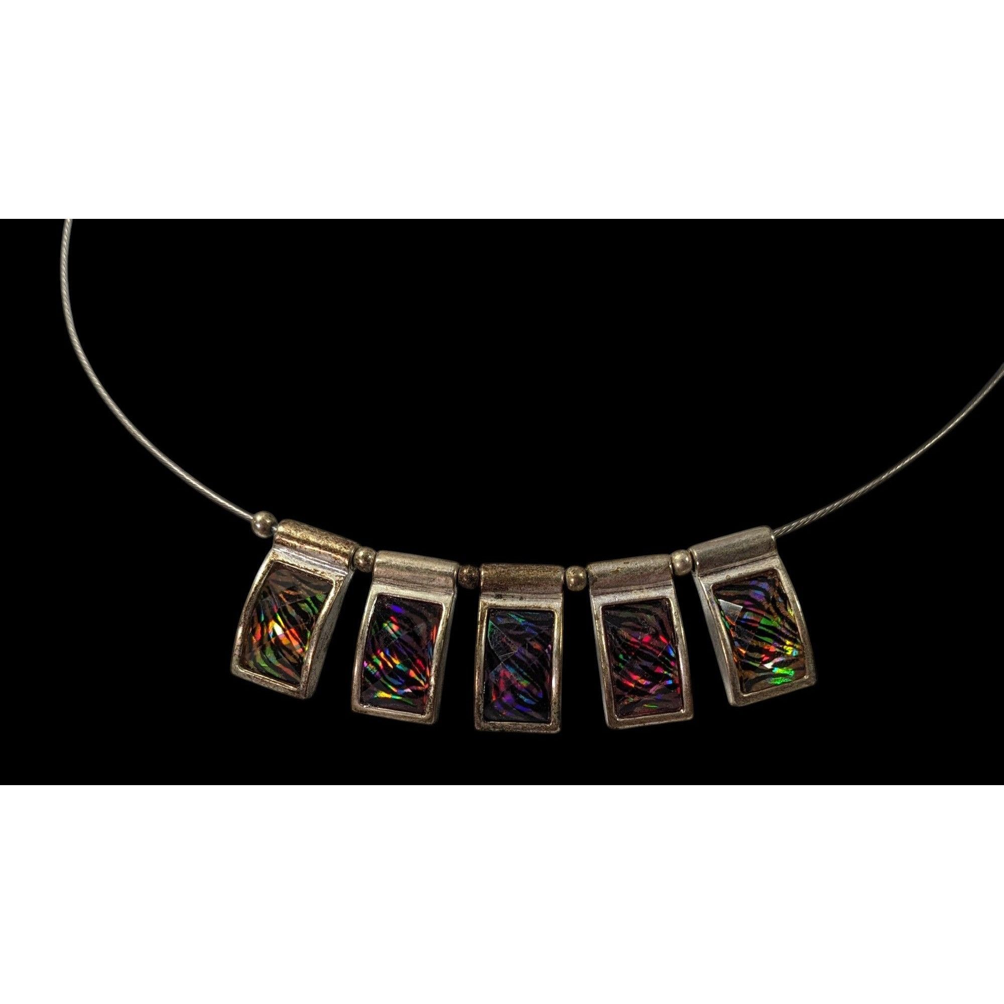 Other Rainbow Holographic Tiger Stripe Silver Tone Charm Necklace Size ONE SIZE - 3 Thumbnail