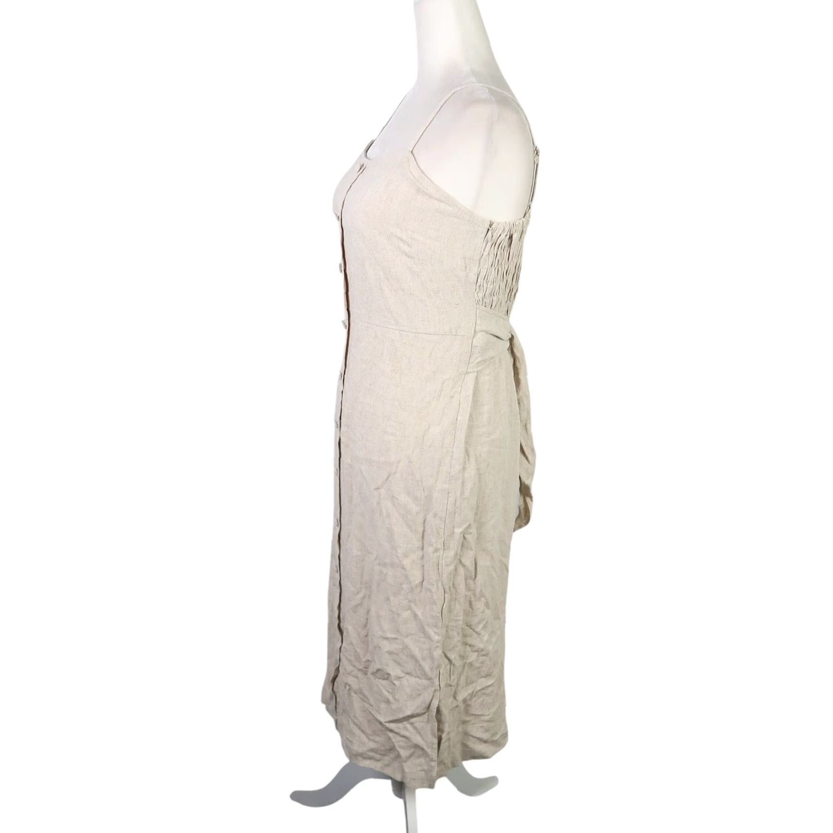 Vintage Eye to Eye khaki tan button front midi dress Small NWT Sundress Sleeveless Rayon Ramie Women Casual 90s? Size S / US 4 / IT 40 - 3 Thumbnail