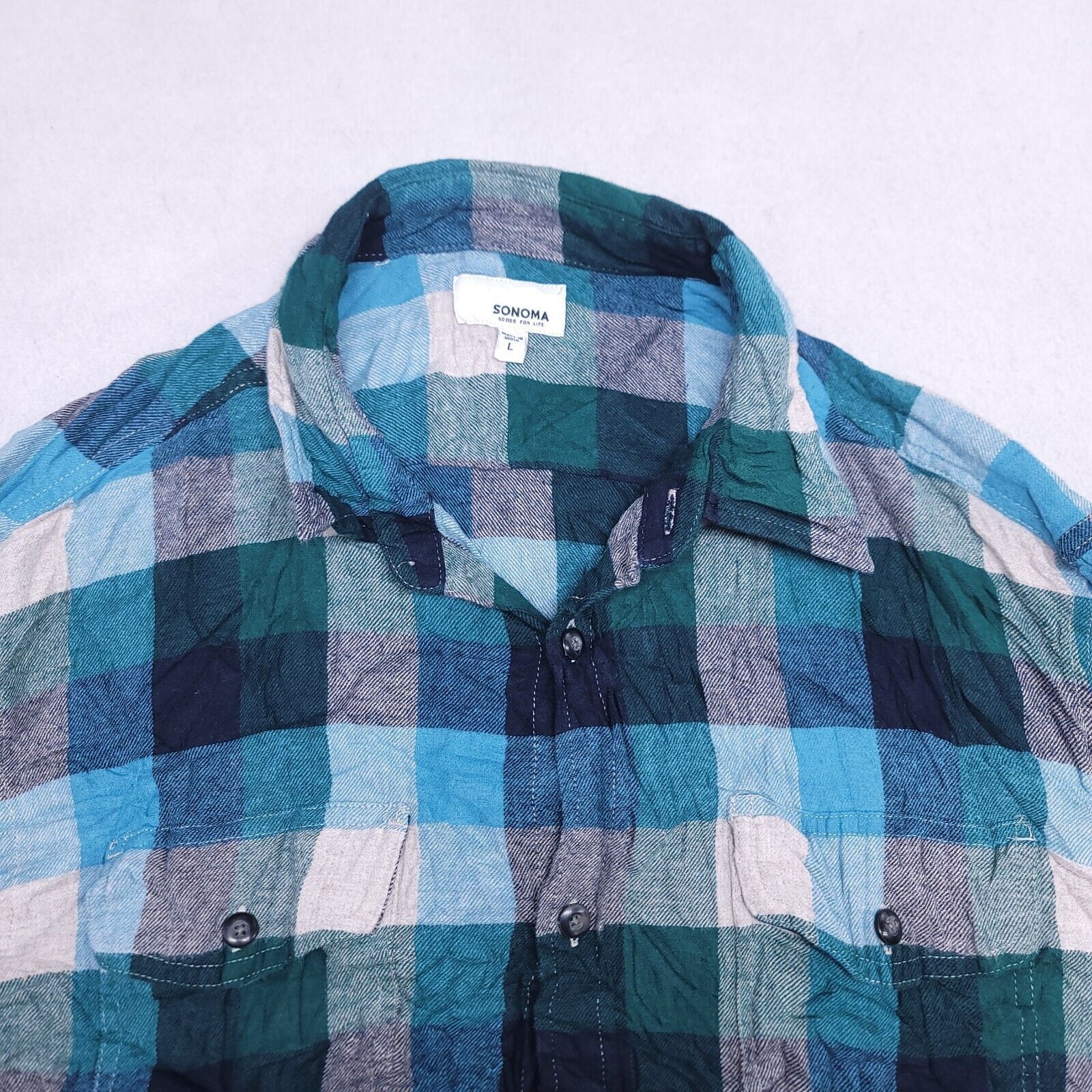 Sonoma Sonoma Gingham Flannel Shirt Mens Size L Green Gray Blue Size US L / EU 52-54 / 3 - 1 Thumbnail
