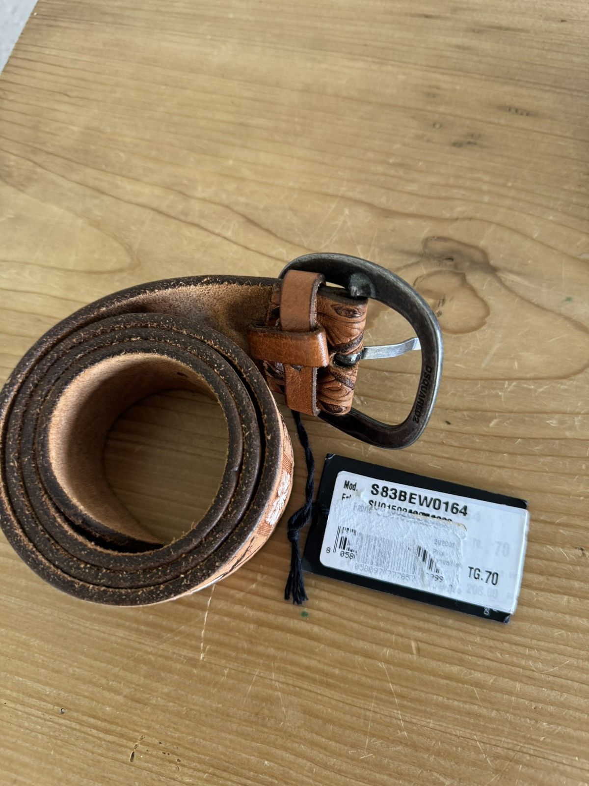 Dsquared2 Tooled Floral Leather Belt Size 28 - 15 Thumbnail