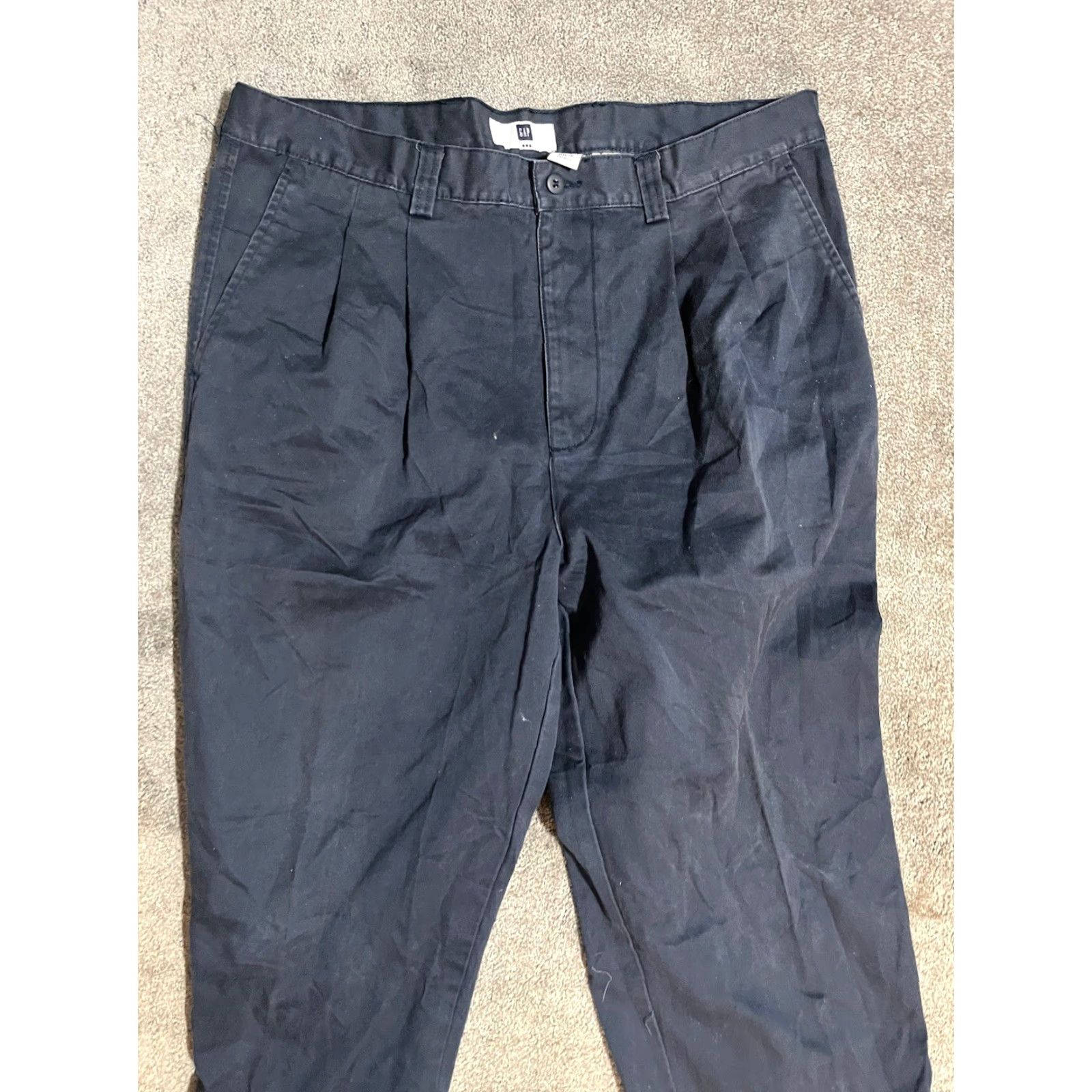 Gap VINTAGE Gap Pants Men's Size 38x32 Navy Blue Chino Slash Pocket Cuffed Pleated Size US 38 / EU 54 - 2 Thumbnail