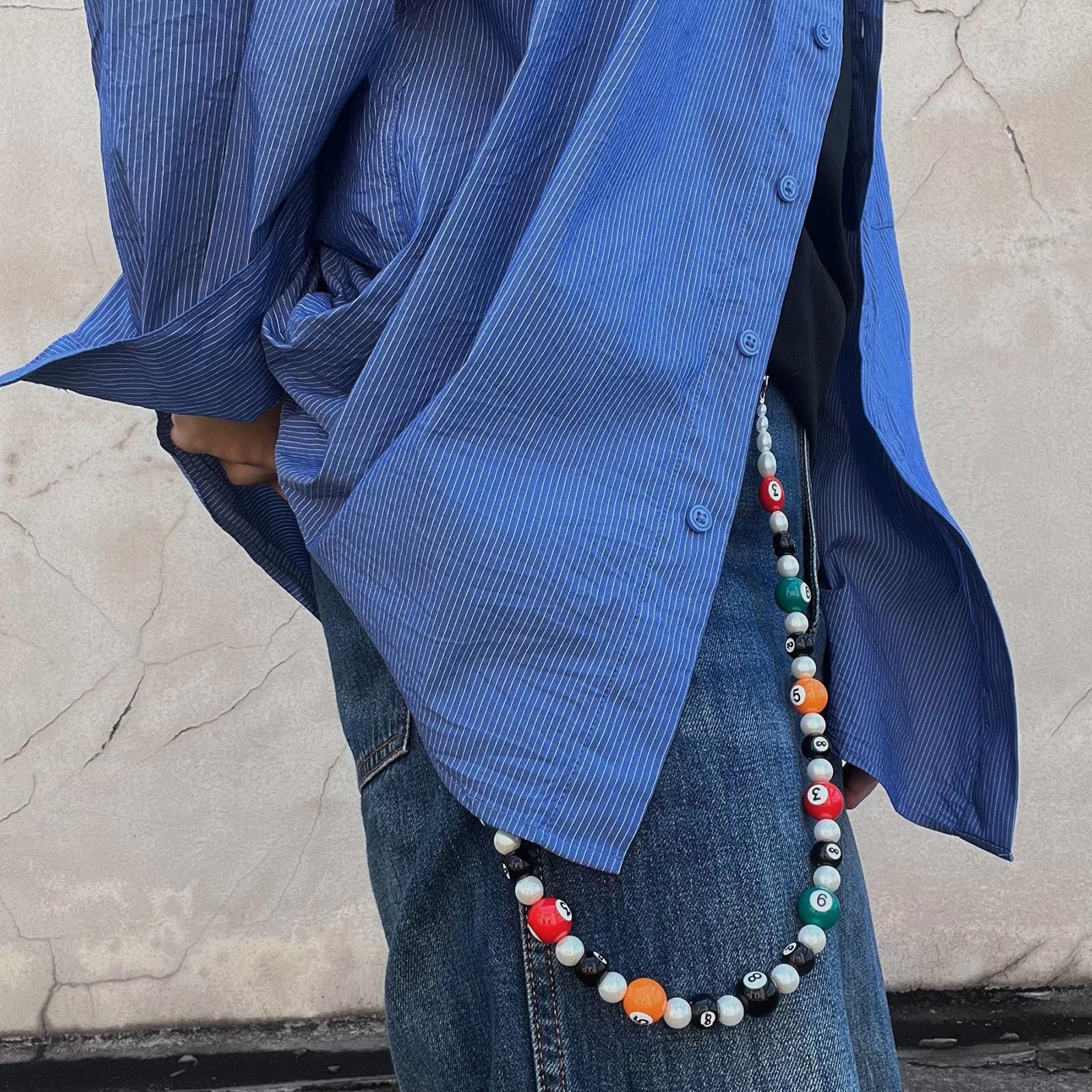 Jewelry Colorful 8 Ball / Pool Ball Beaded Wallet Chain, Belt Chain Size ONE SIZE - 3 Thumbnail